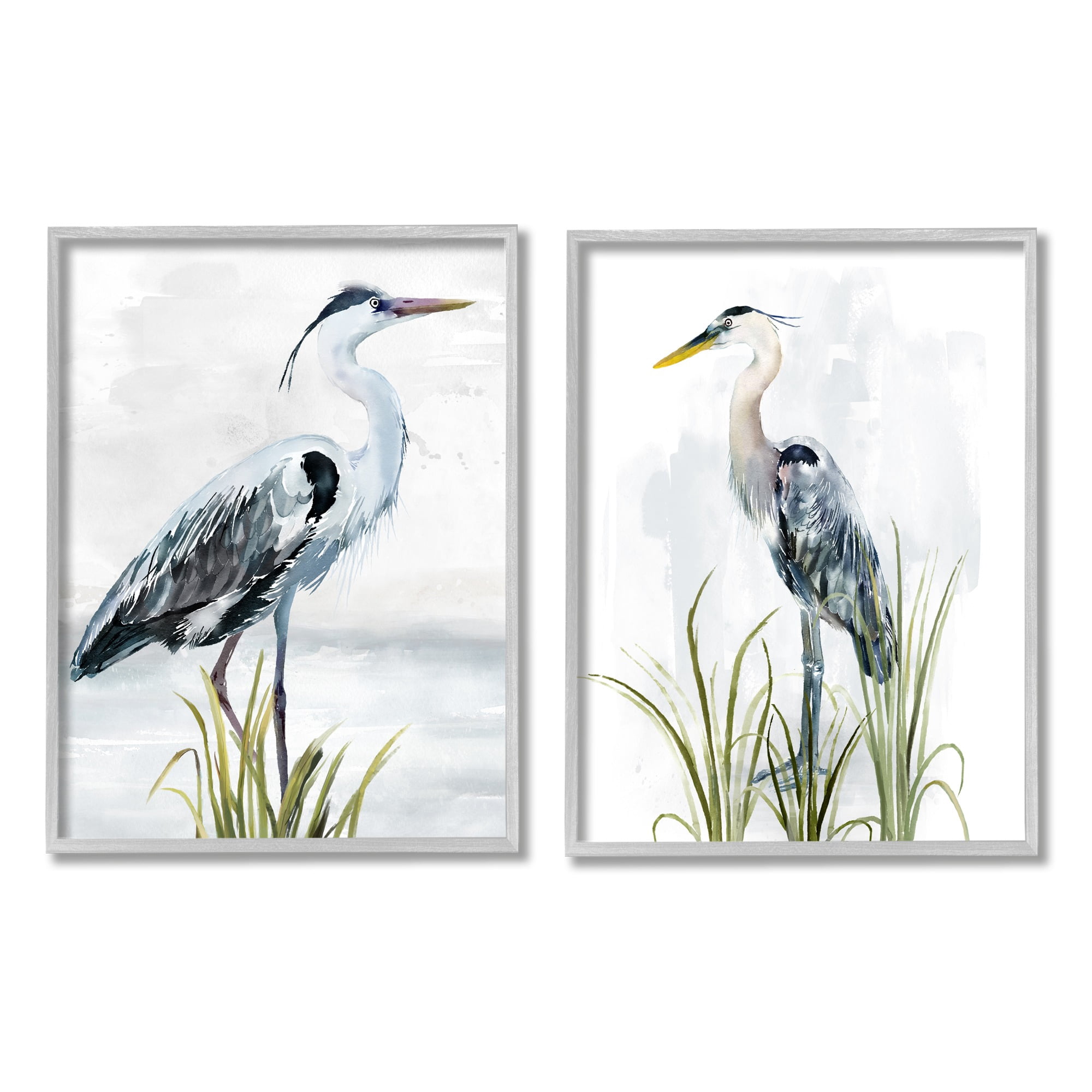 Stupell Industries Soft Nautical Egrets Animals & Insects Painting Gray Framed Art Print Wall Art, 24 x 30, Set of 2