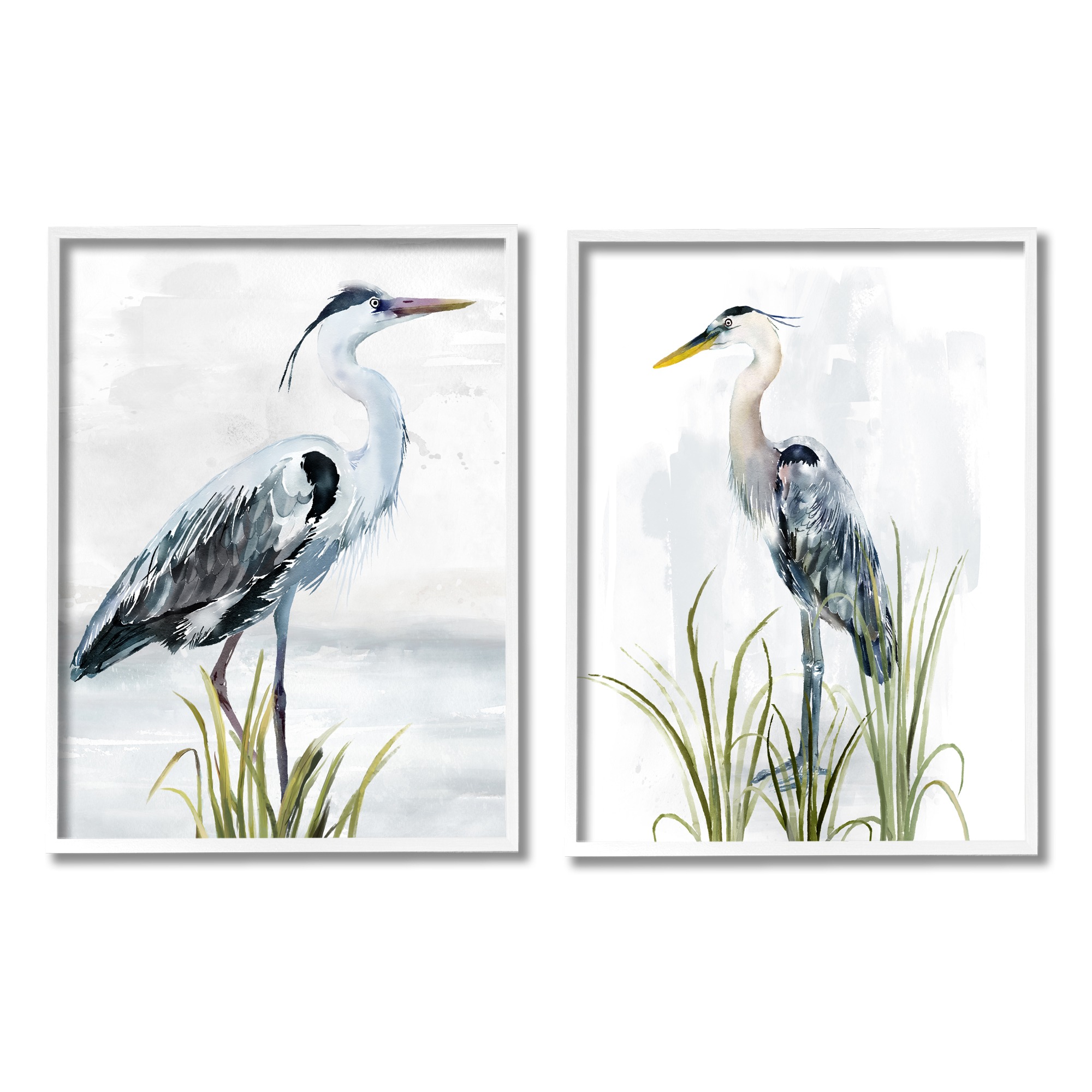 Stupell Industries Soft Nautical Egrets Animals & Insects Painting White Framed Art Print Wall Art, 11 x 14, Set of 2
