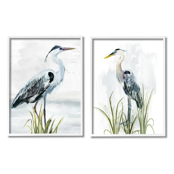 Stupell Industries Soft Nautical Egrets Animals & Insects Painting White Framed Art Print Wall Art, 16 x 20, Set of 2