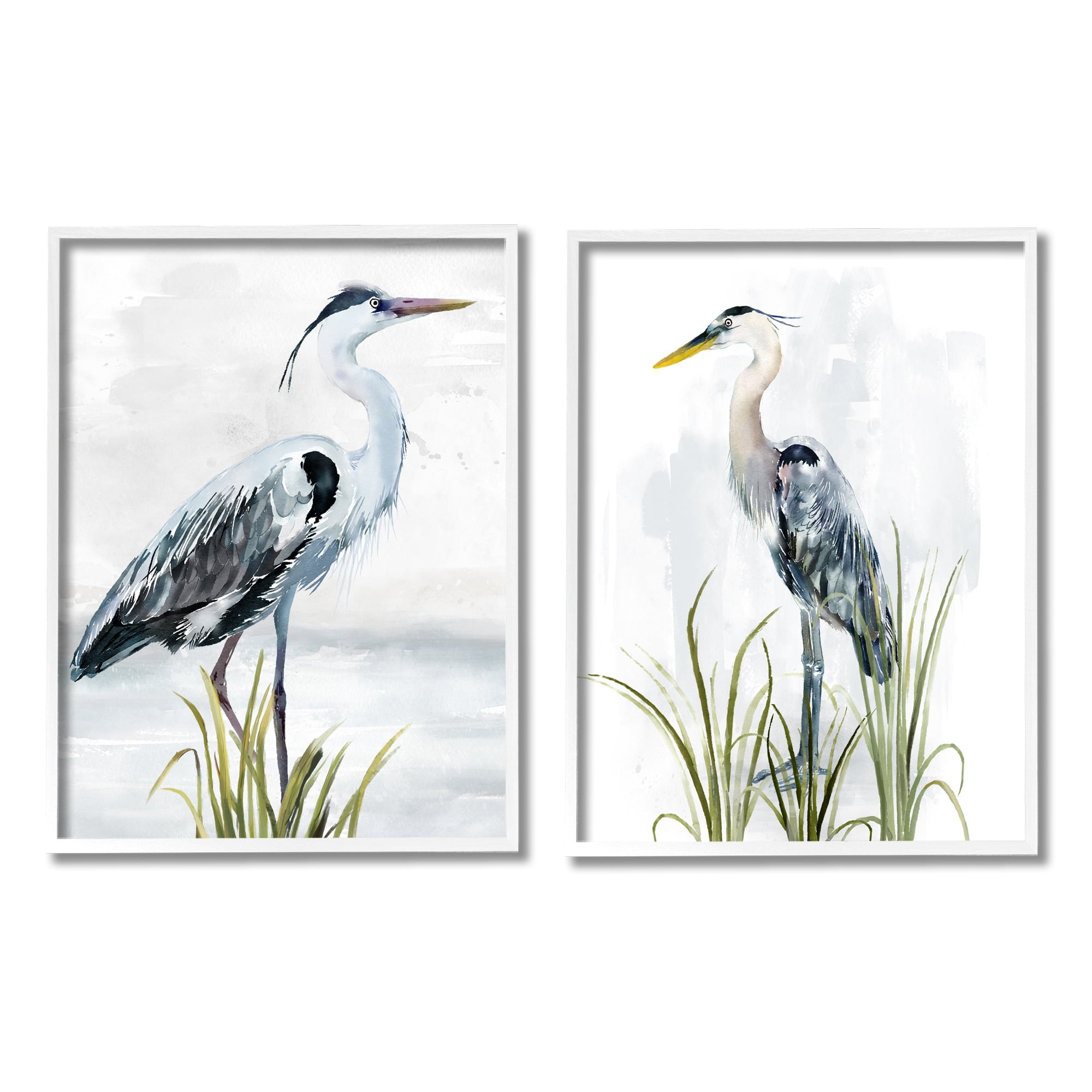 Stupell Industries Soft Nautical Egrets Animals & Insects Painting White Framed Art Print Wall Art, 24 x 30, Set of 2