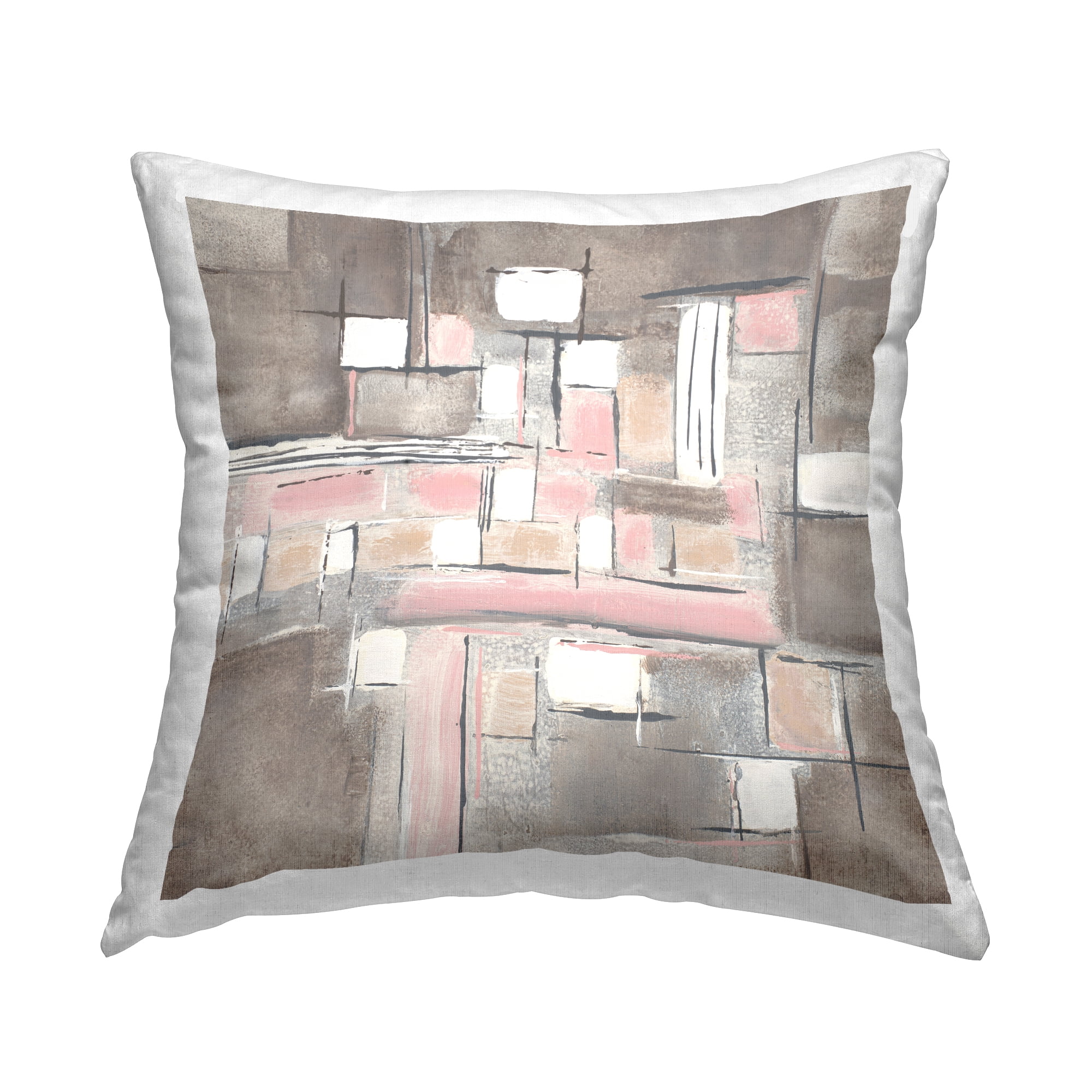 Soft Pink and Neutral Abstract Geometric Square Pillow