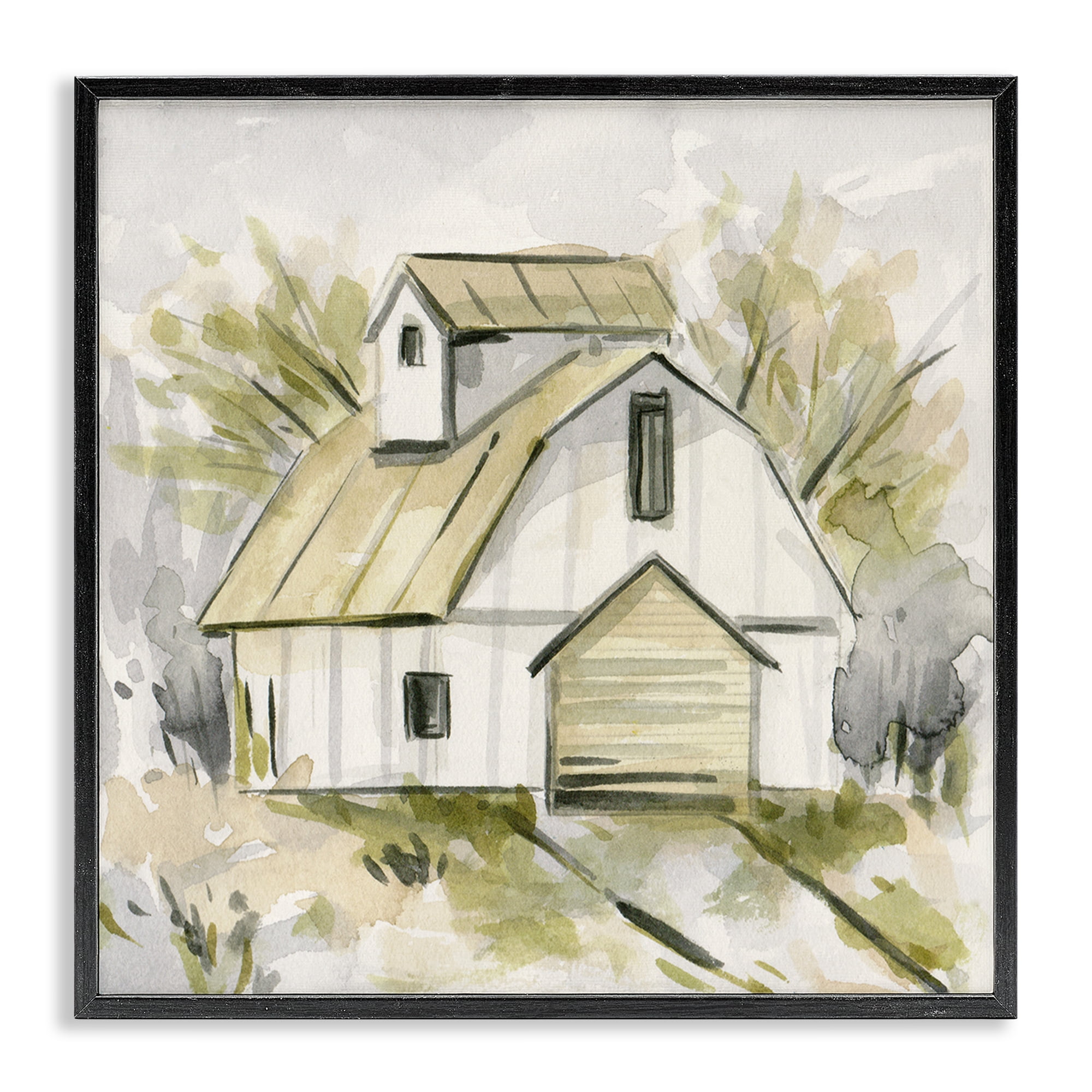 Stupell Industries Soft Neutral Barn Scenery Painting Black Framed Art Print Wall Art, 17 x 17