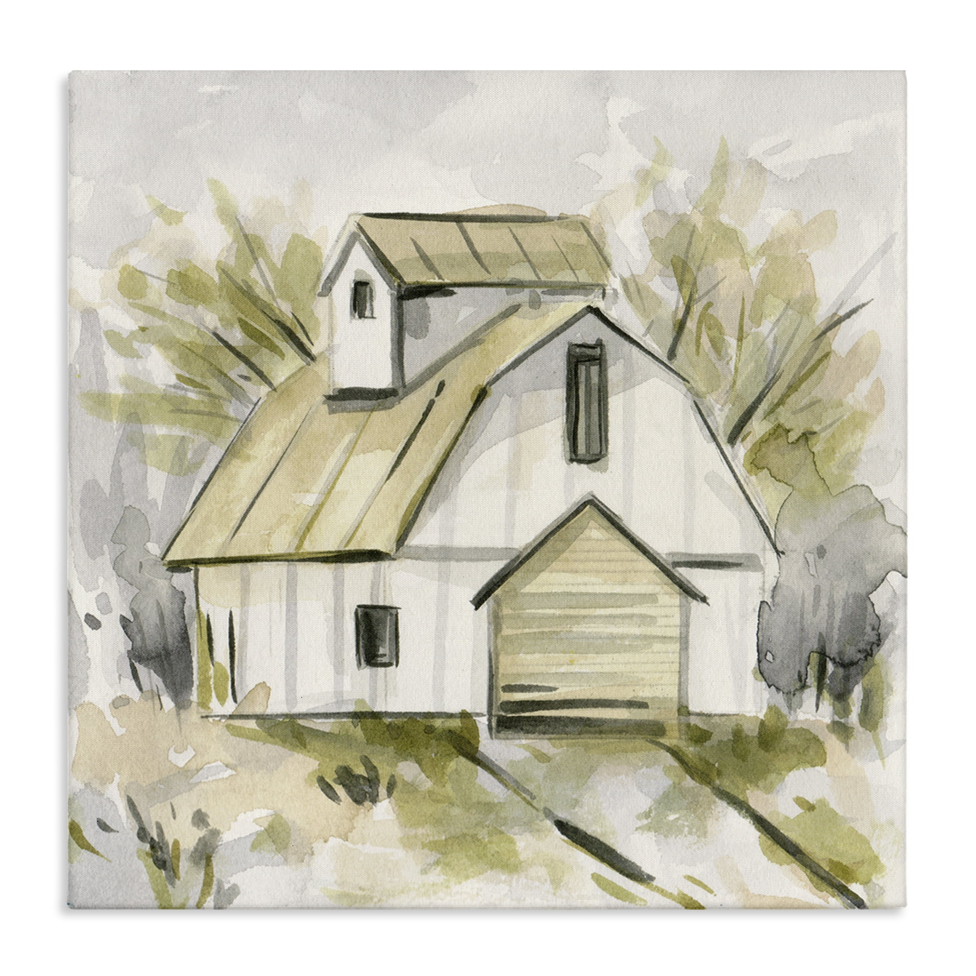 Soft Neutral Barn Scenery Canvas Art Print, 17 x 17