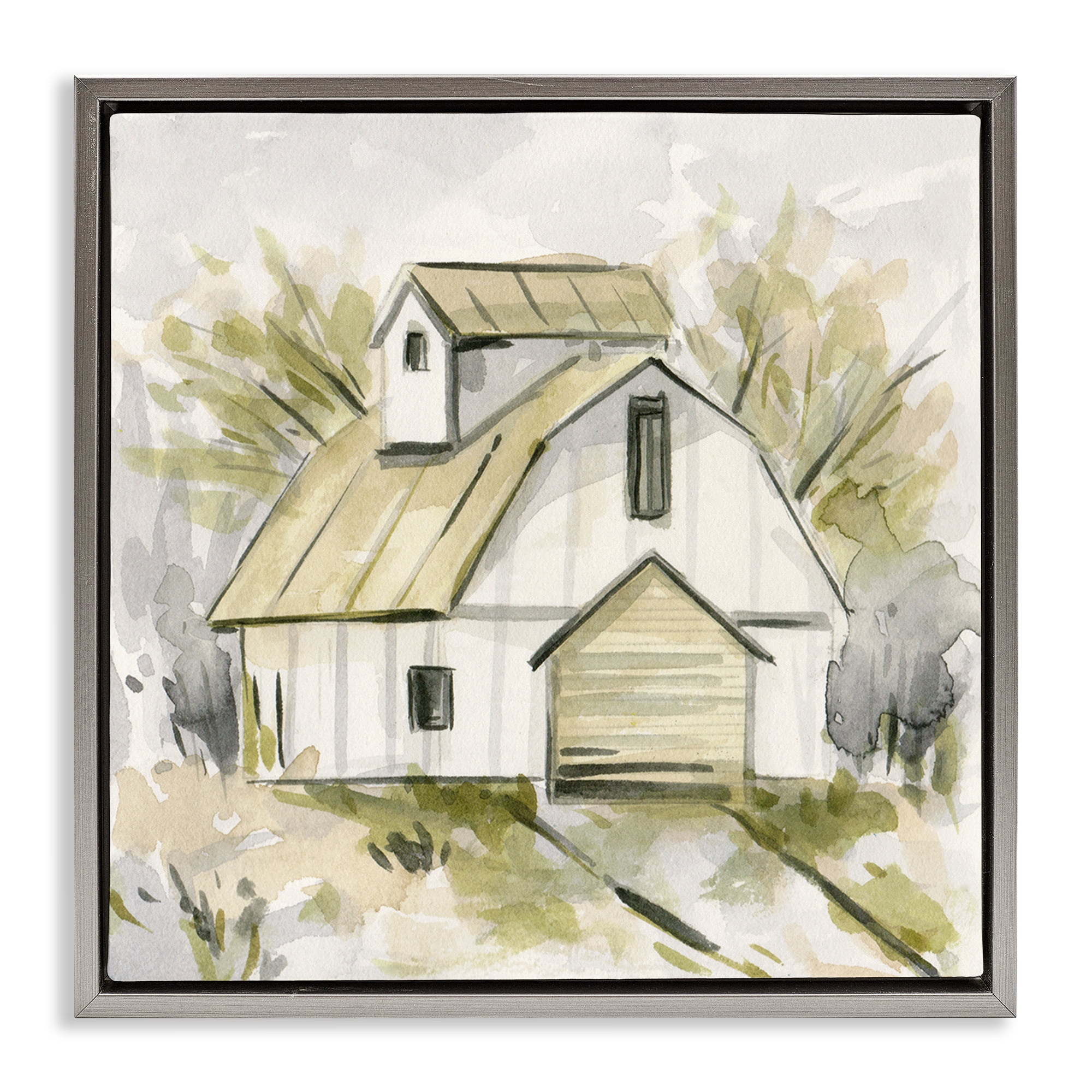 Stupell Industries Soft Neutral Barn Scenery Painting Gray Floater Framed Canvas Art Print Wall Art, 25 x 25
