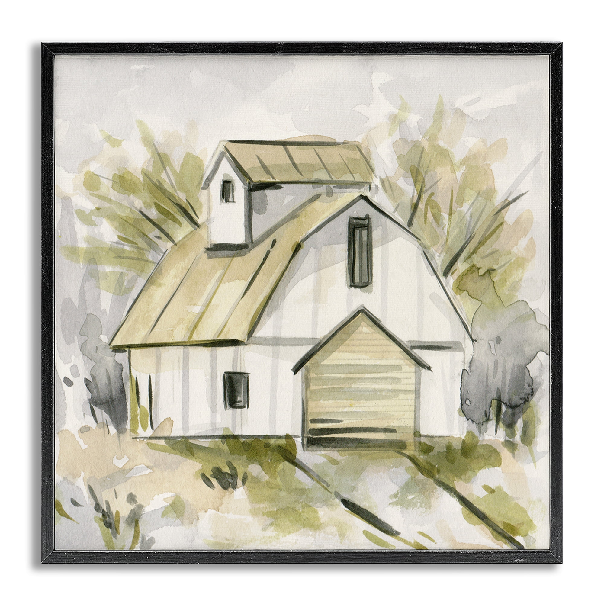Stupell Industries Soft Neutral Barn Scenery Painting Gray Framed Art Print Wall Art, 17 x 17