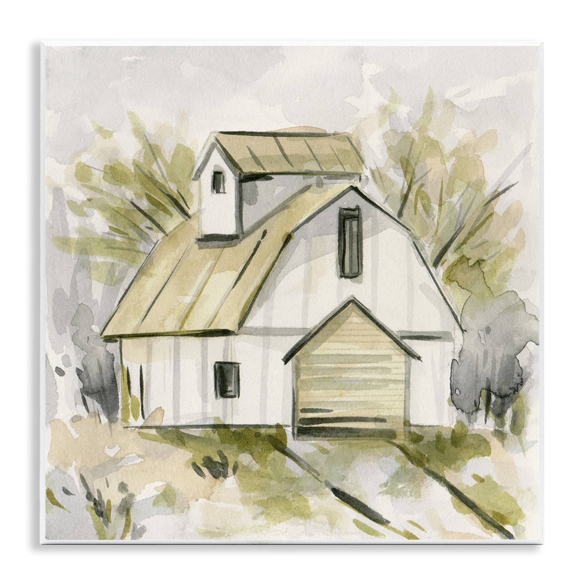 Stupell Industries Soft Neutral Barn Scenery Painting Unframed Art Print Wall Art, 12 x 12