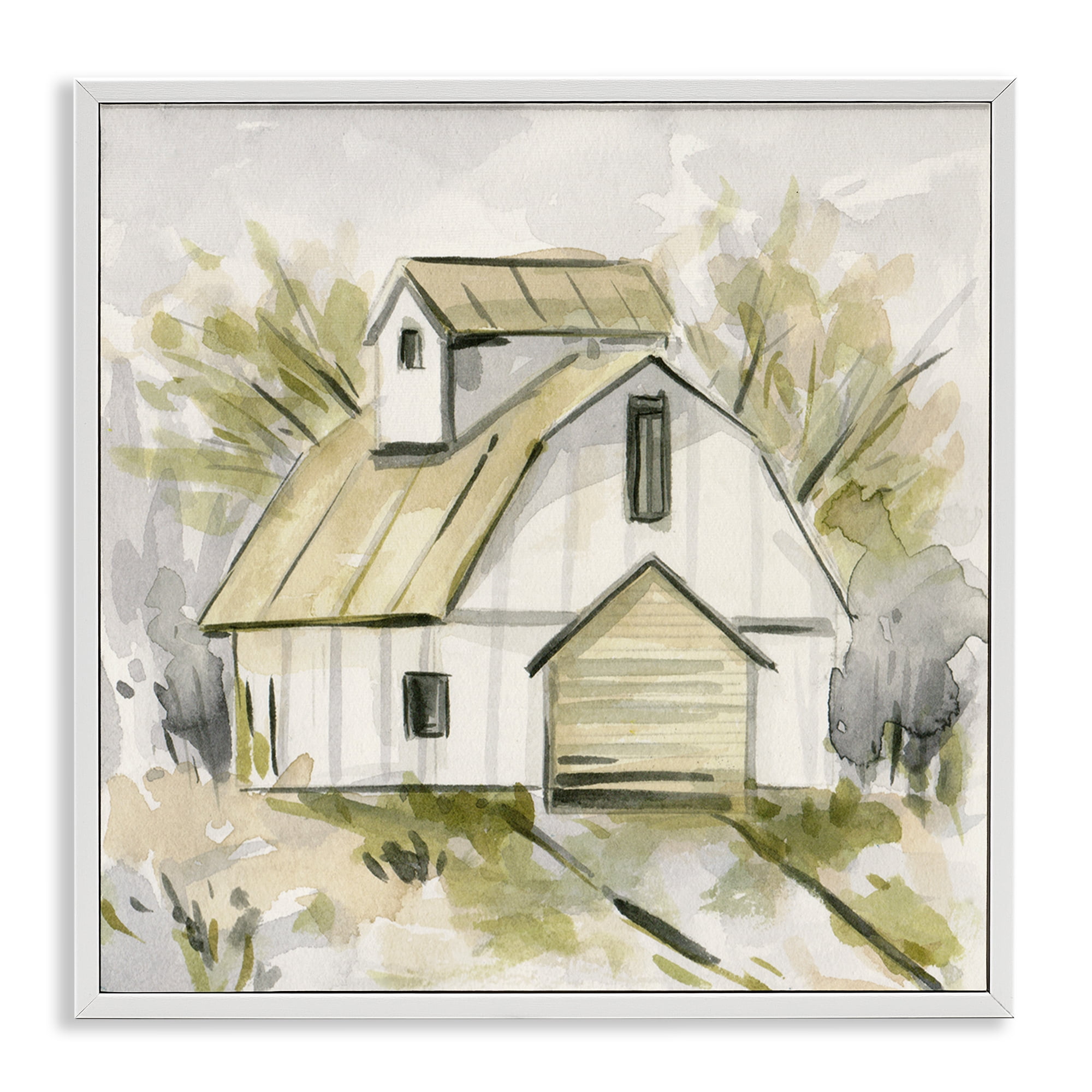 Stupell Industries Soft Neutral Barn Scenery Painting White Framed Art Print Wall Art, 12 x 12
