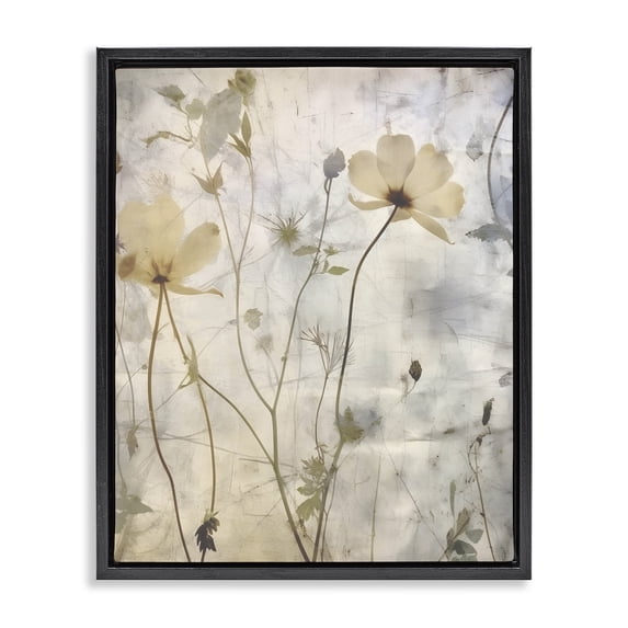 Stupell Industries Transitional Soft Neutral Botanicals Black Floating Frame Canvas Art, 17 x 21, by Lettered and Lined