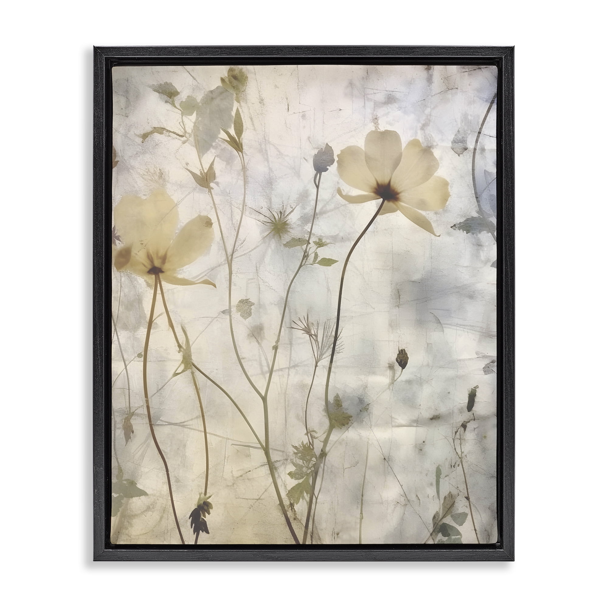 Stupell Industries Soft Neutral Botanicals Plants & Flowers Painting Black Floater Framed Canvas Art Print Wall Art, 25 x 31