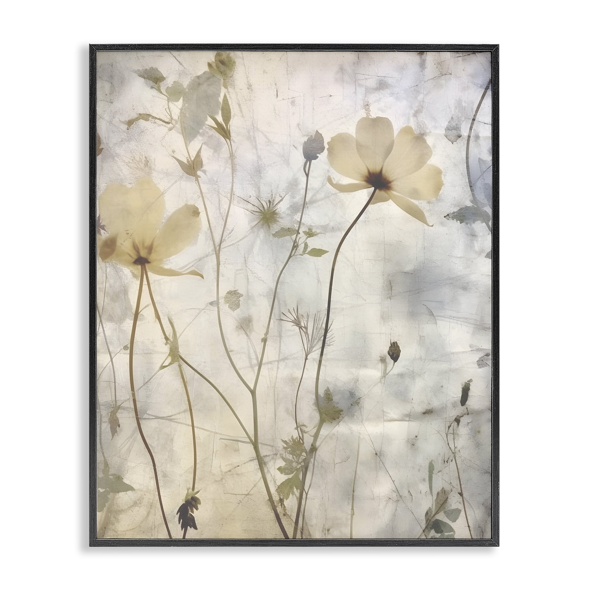 Stupell Industries Soft Neutral Botanicals Plants & Flowers Painting Black Framed Art Print Wall Art, 16 x 20