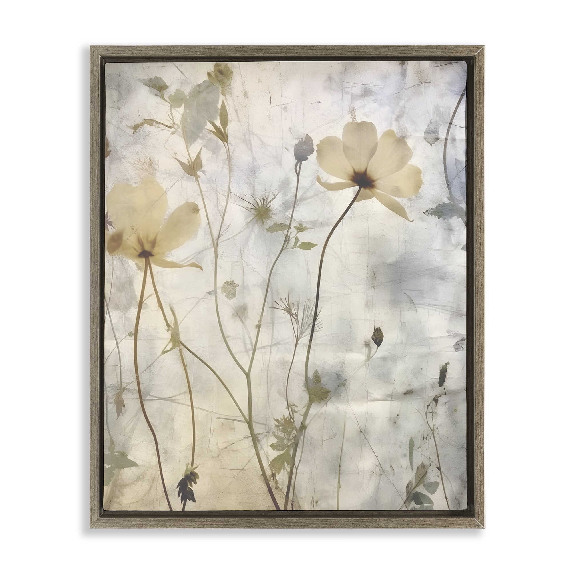 Stupell Industries Soft Neutral Botanicals Plants & Flowers Painting Brown Floater Framed Canvas Art Print Wall Art, 17 x 21