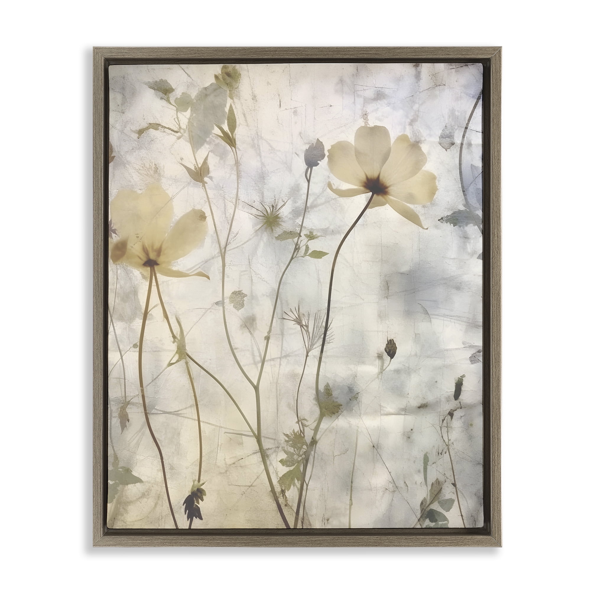 Stupell Industries Soft Neutral Botanicals Plants & Flowers Painting Brown Floater Framed Canvas Art Print Wall Art, 25 x 31
