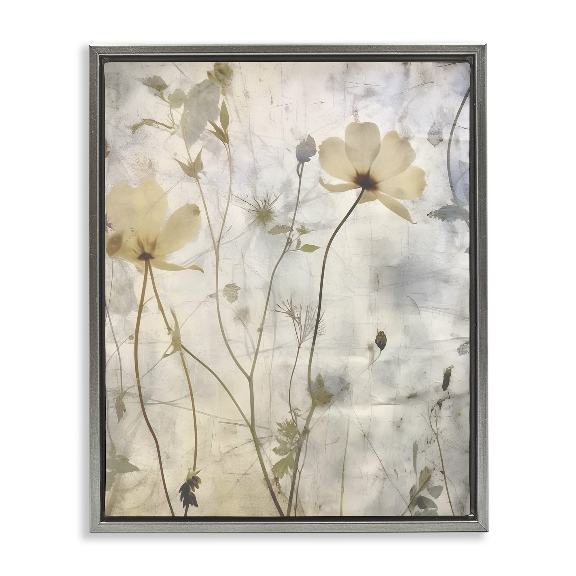 Stupell Industries Soft Neutral Botanicals Plants & Flowers Painting Gray Floater Framed Canvas Art Print Wall Art, 25 x 31