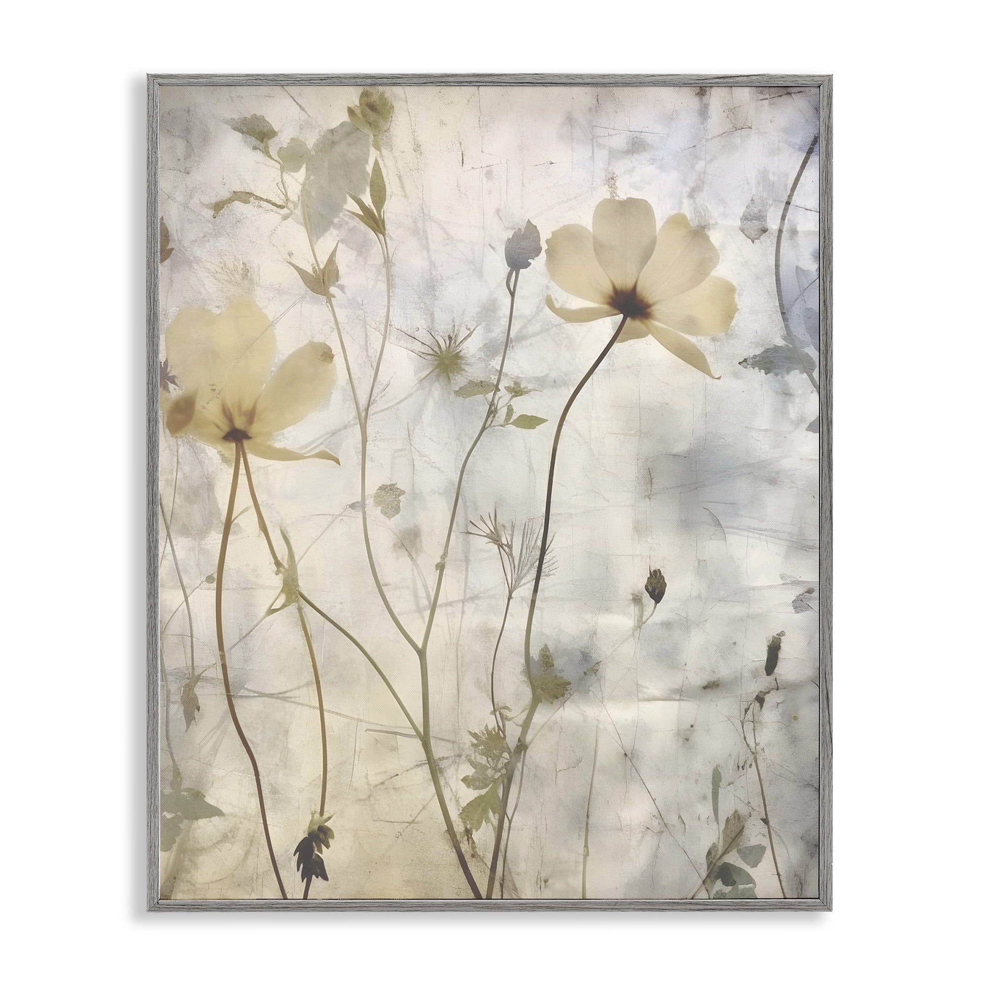 Stupell Industries Soft Neutral Botanicals Plants & Flowers Painting Gray Framed Art Print Wall Art, 16 x 20