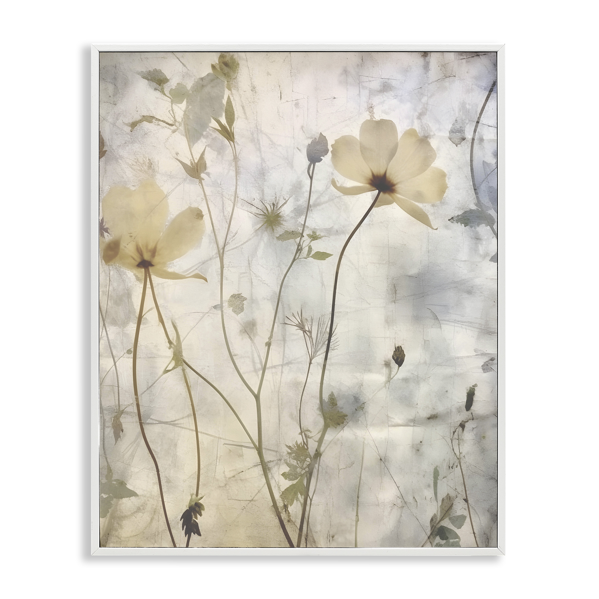 Stupell Industries Soft Neutral Botanicals Plants & Flowers Painting White Framed Art Print Wall Art, 16 x 20