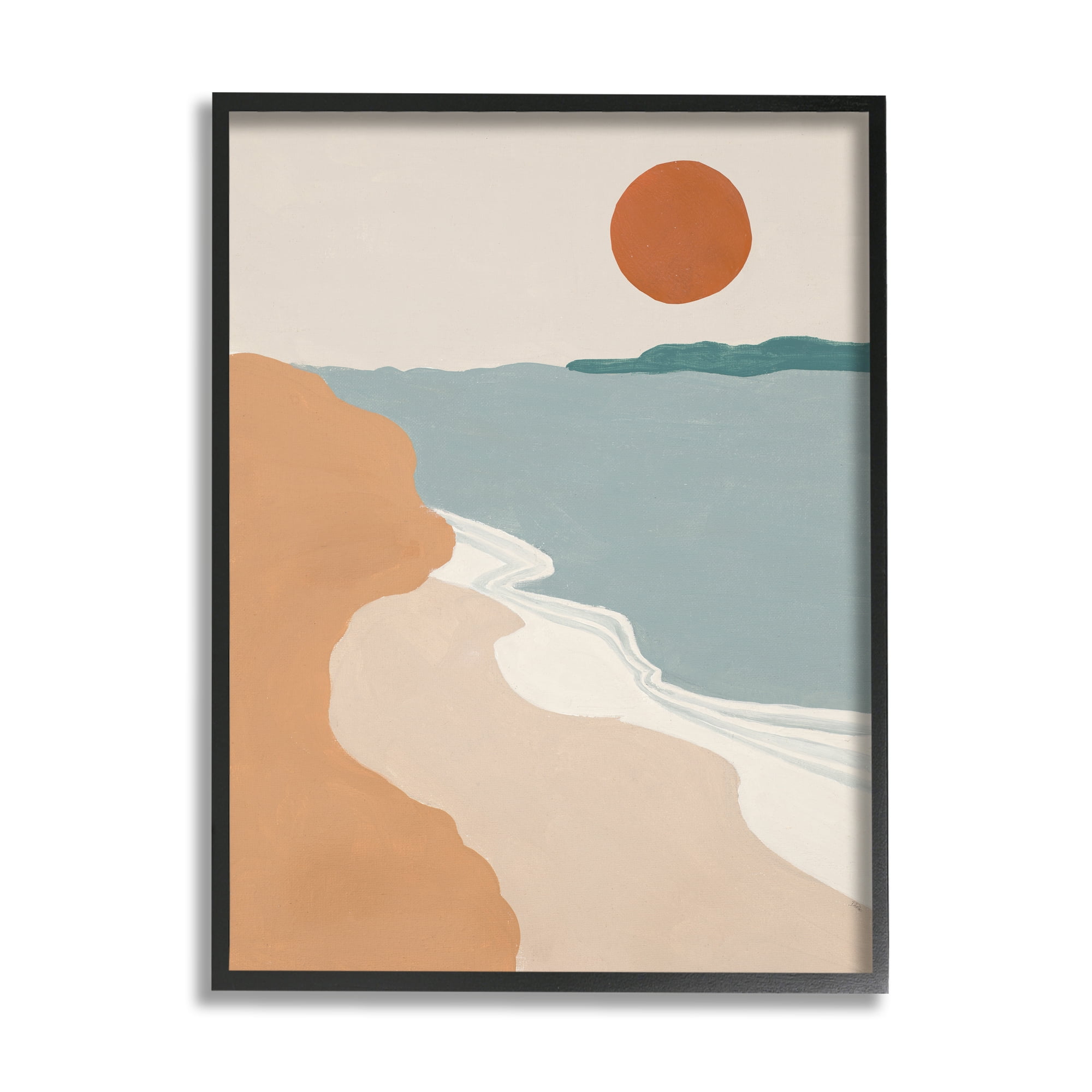 Stupell Industries Soft Neutral Coastal Landscape Terracotta Brown Nature Painting Black Framed Art Print Wall Art, 11 x 14