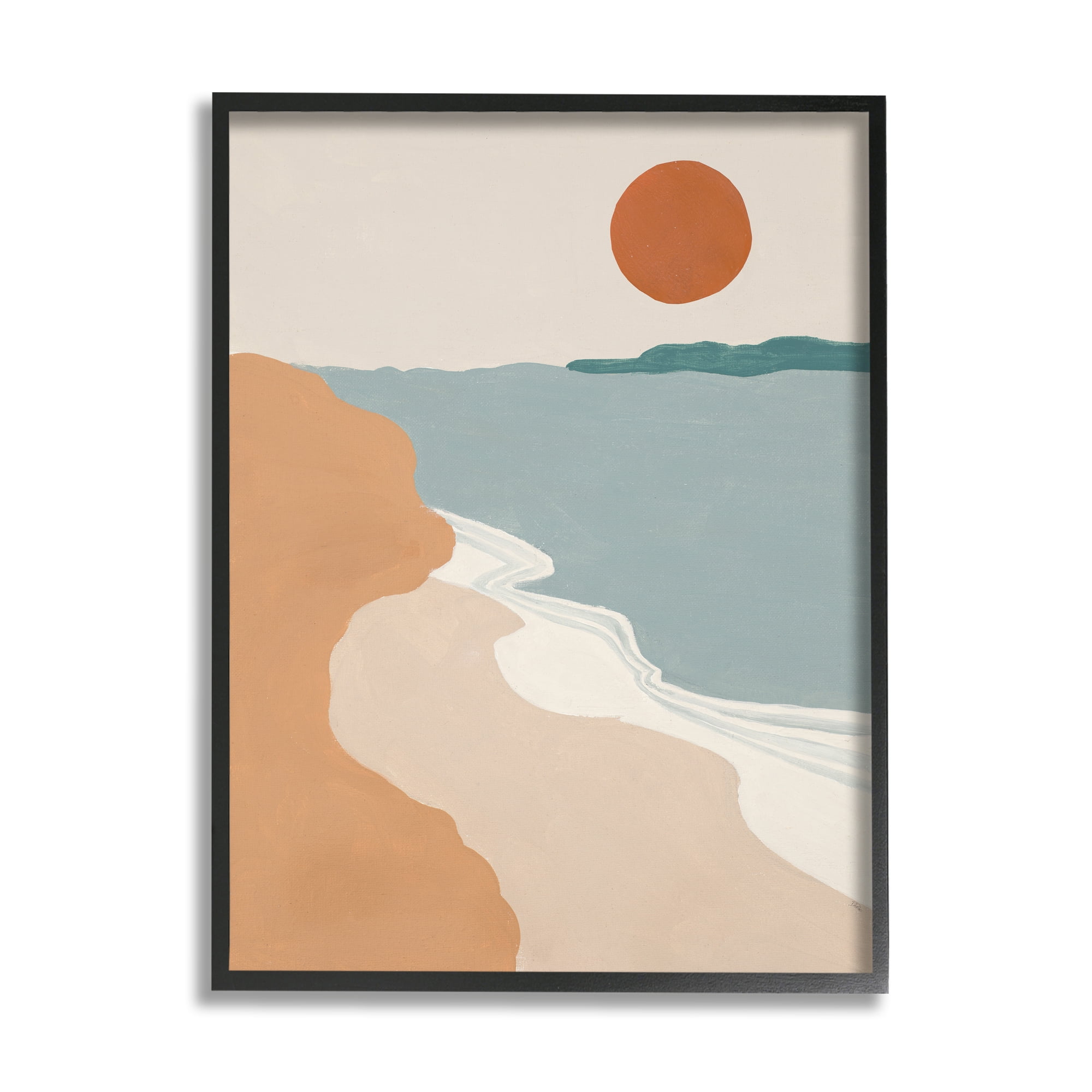 Stupell Industries Soft Neutral Coastal Landscape Terracotta Brown Nature Painting Black Framed Art Print Wall Art, 24 x 30