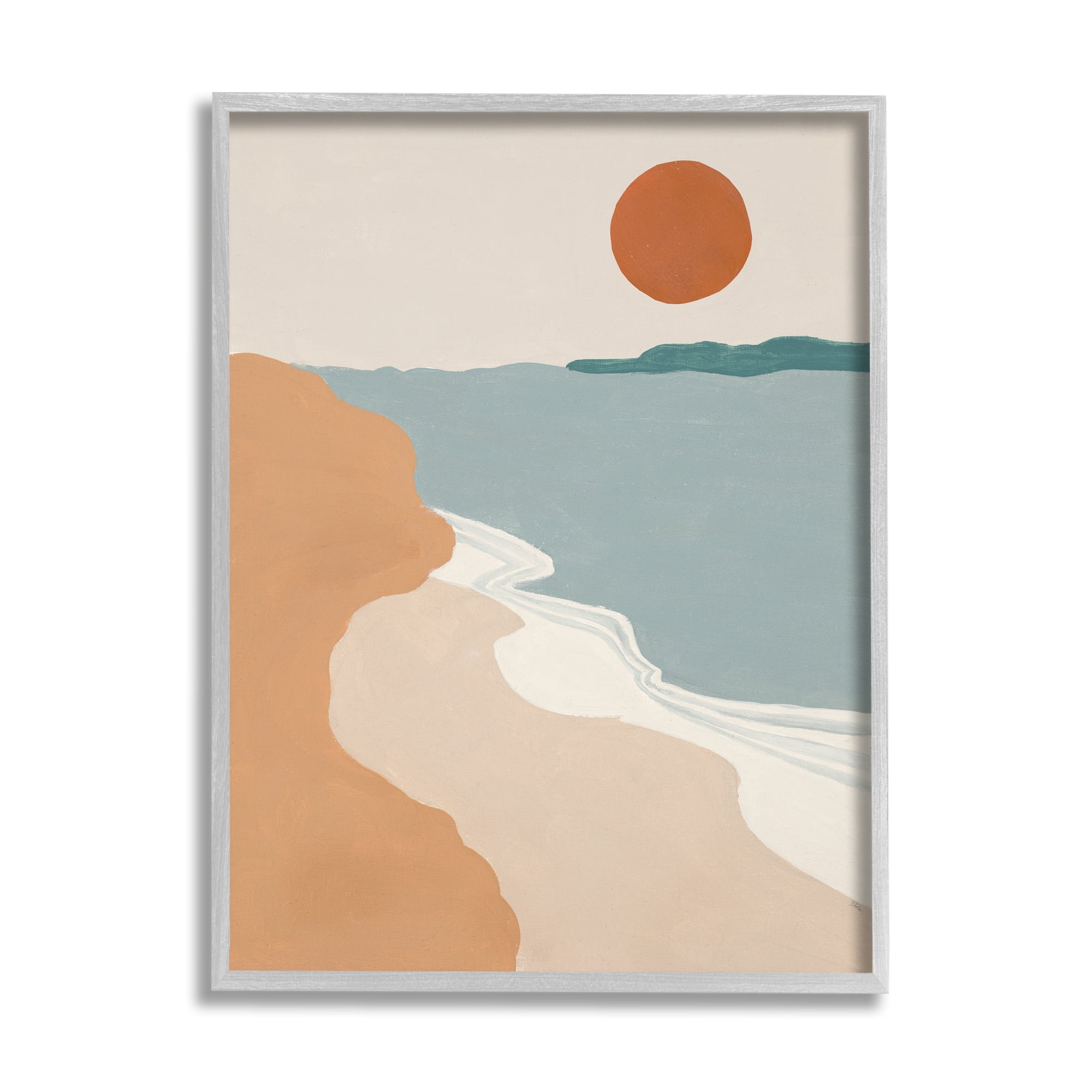 Stupell Industries Soft Neutral Coastal Landscape Terracotta Brown Nature Painting Gray Framed Art Print Wall Art, 16 x 20