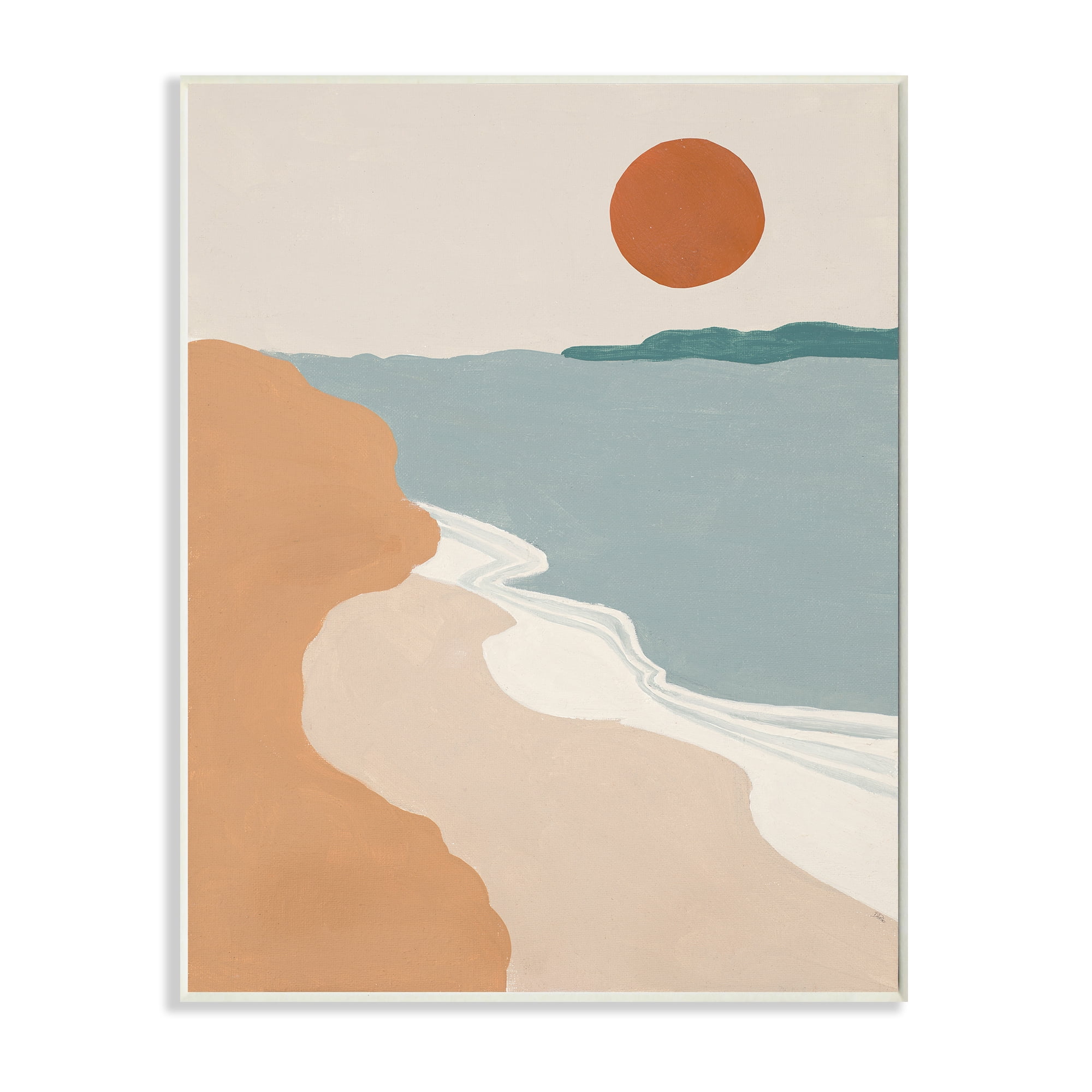 Soft Neutral Coastal Landscape Terracotta Brown Wood Wall Art, 10 x 15