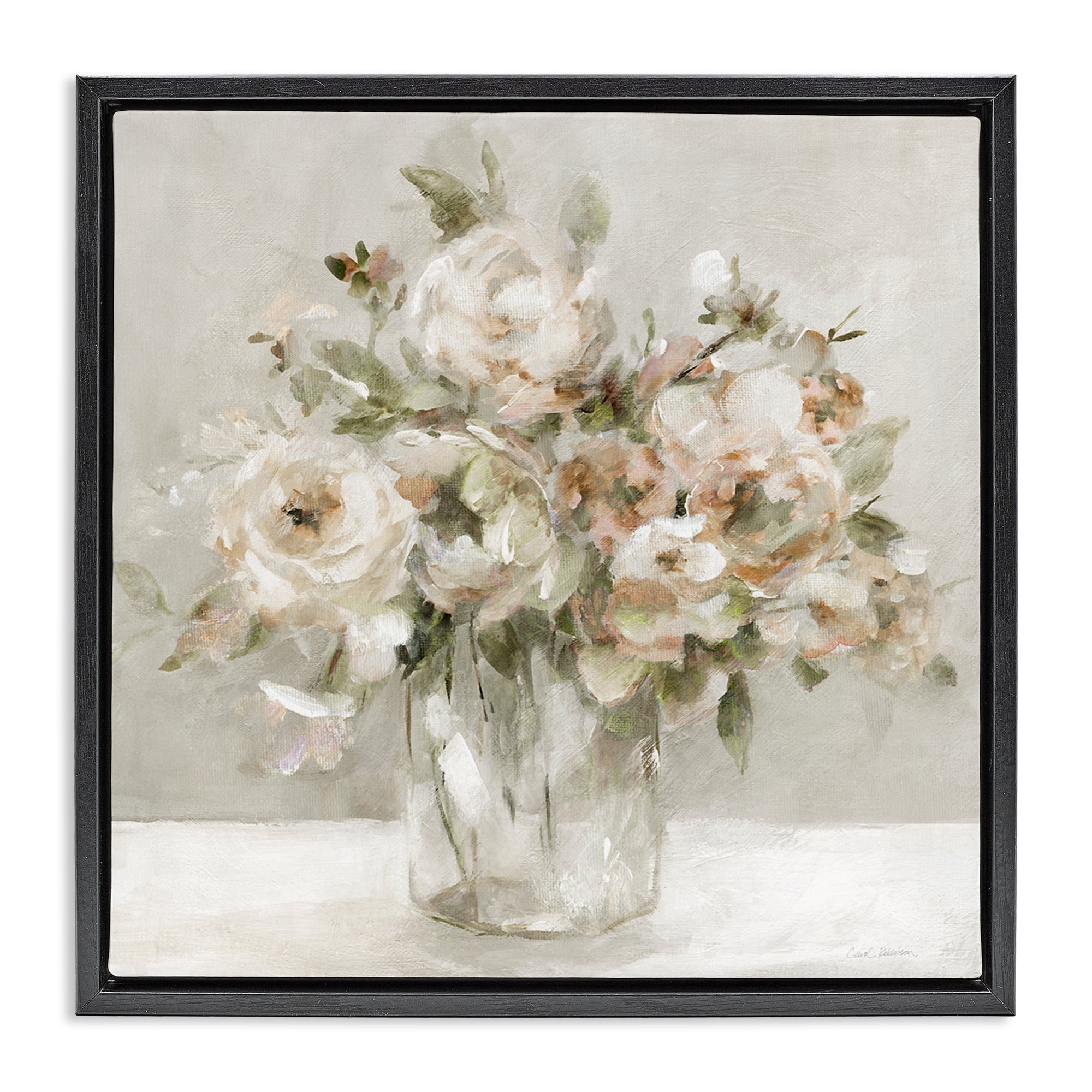 Stupell Industries Soft Neutral Floral Still Life Black Framed Floater Canvas Wall Art, design by Carol Robinson