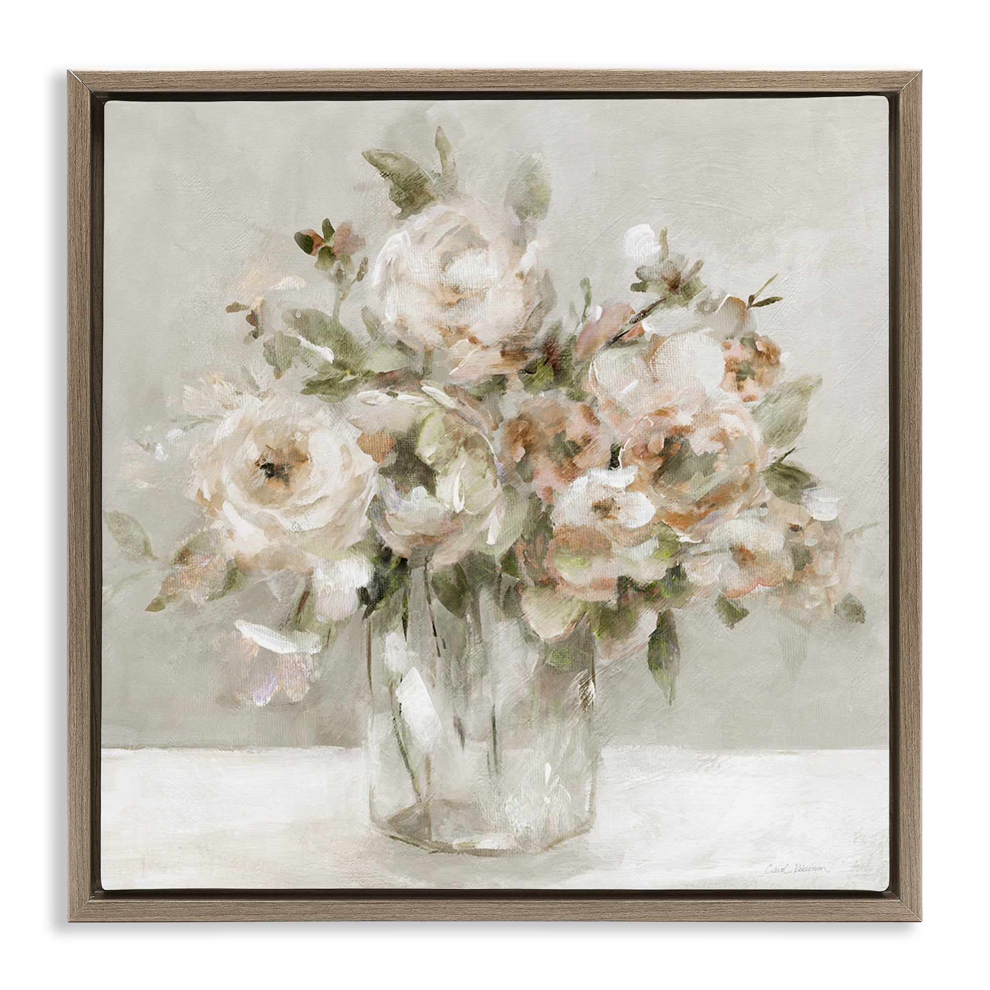 Stupell Industries Soft Neutral Floral Still Life Brown Framed Floater Canvas Wall Art, design by Carol Robinson