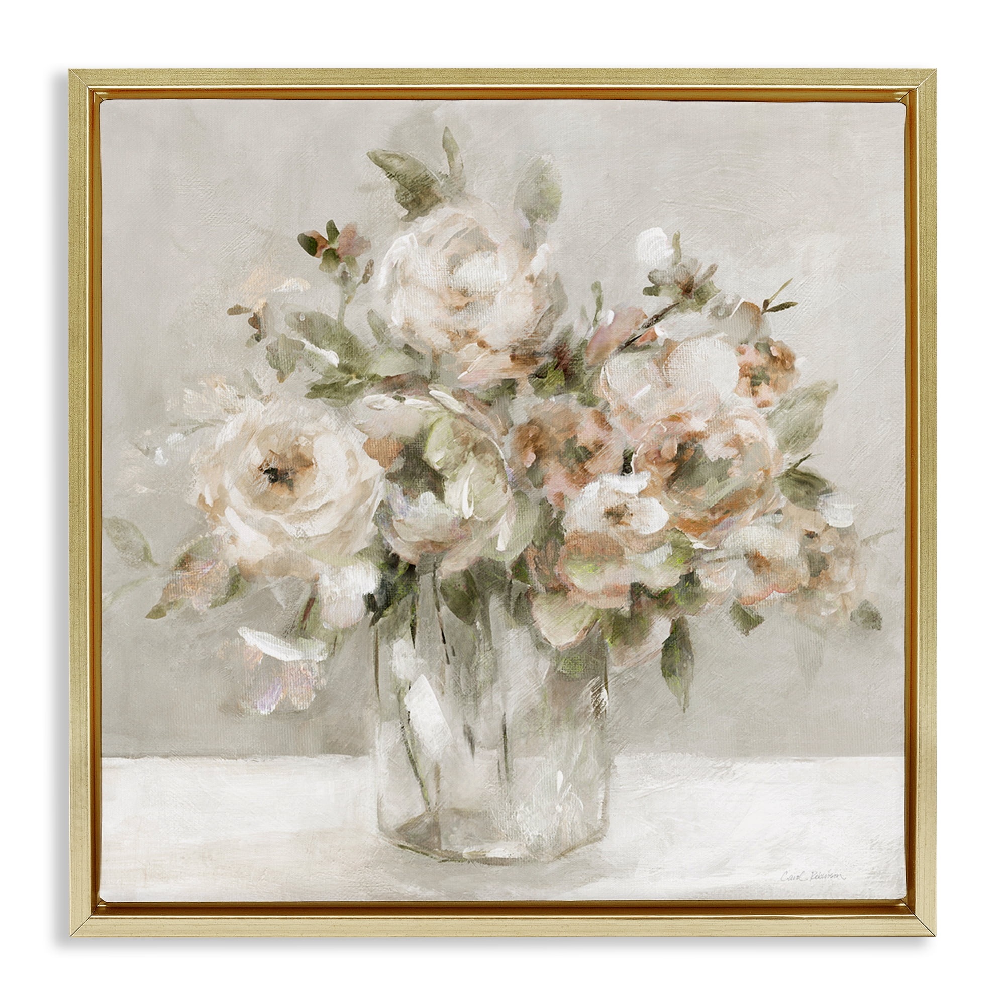Stupell Industries Soft Neutral Floral Still Life Gold Framed Floater Canvas Wall Art, design by Carol Robinson