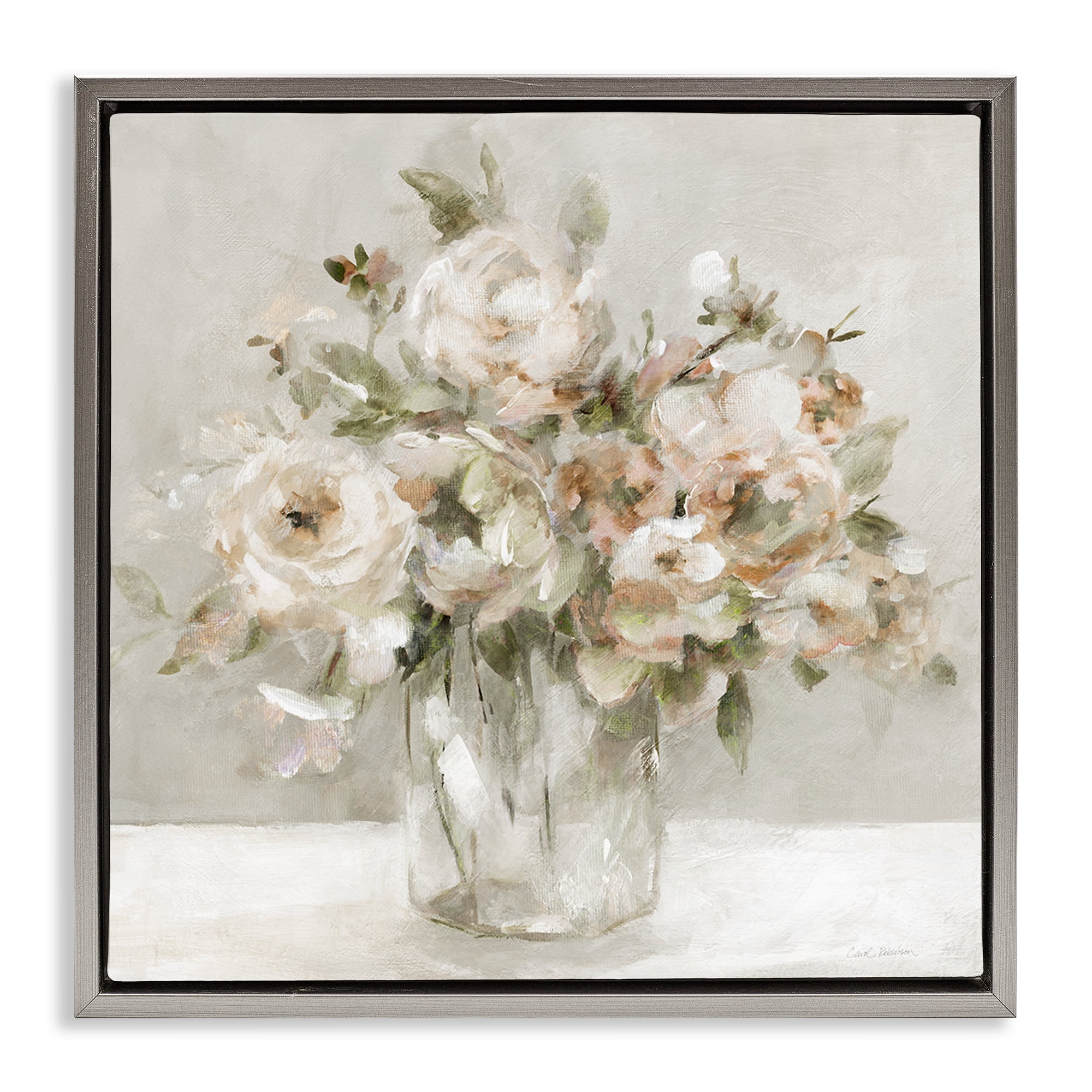 Stupell Industries Soft Neutral Floral Still Life Gray Framed Floater Canvas Wall Art, design by Carol Robinson