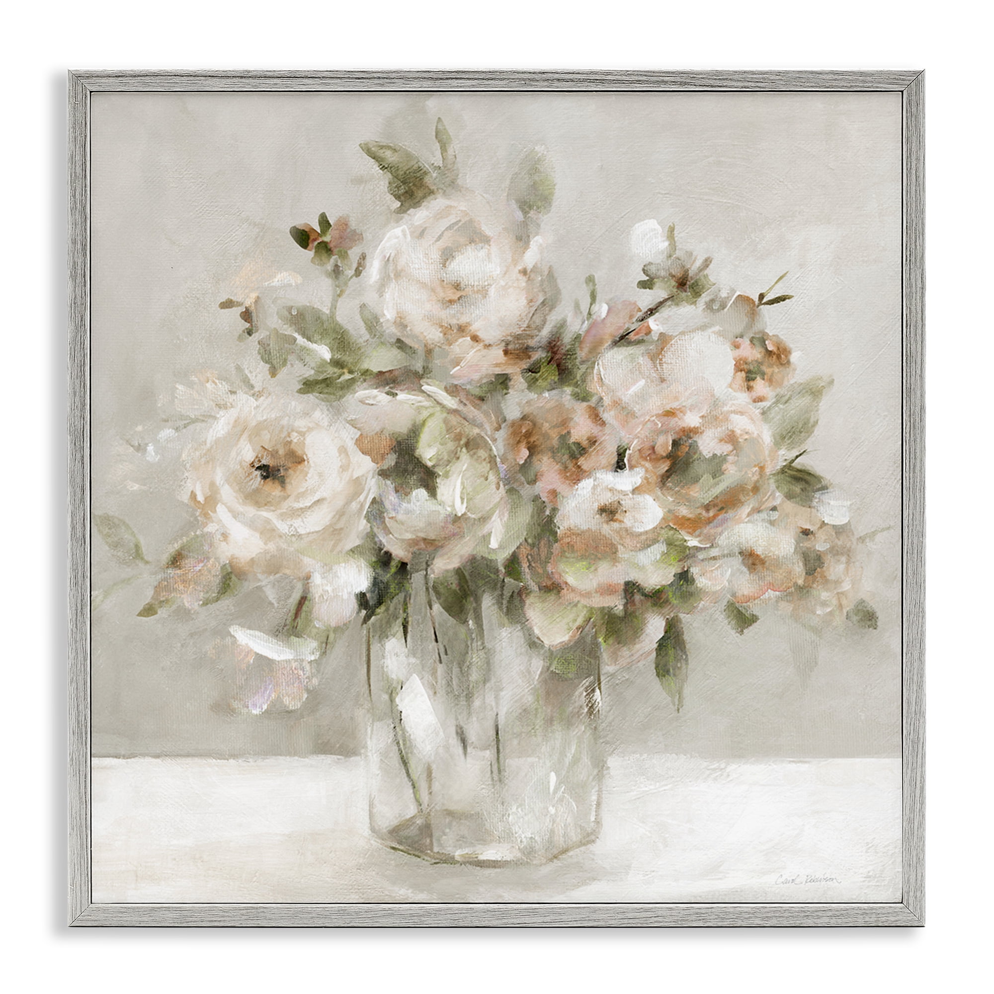 Stupell Industries Soft Neutral Floral Still Life Gray Framed Giclee Art, design by Carol Robinson