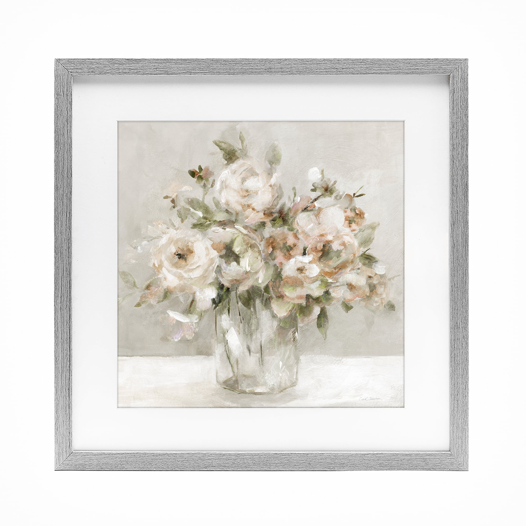 Stupell Industries Soft Neutral Floral Still Life Gray Framed Print Under Glass, design by Carol Robinson