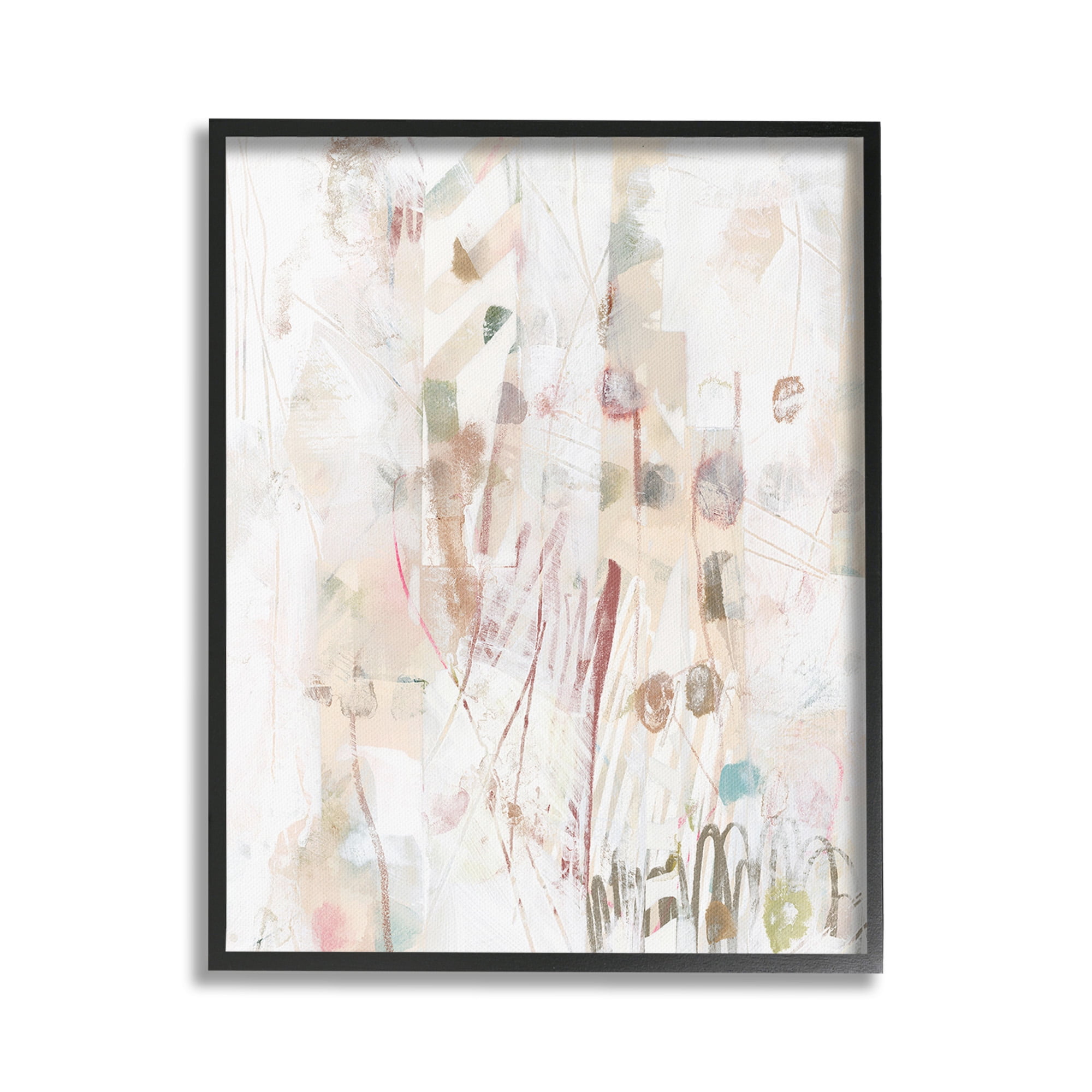Stupell Industries Soft Neutral Pattern Abstract Painting Black Framed Art Print Wall Art, 16 x 20