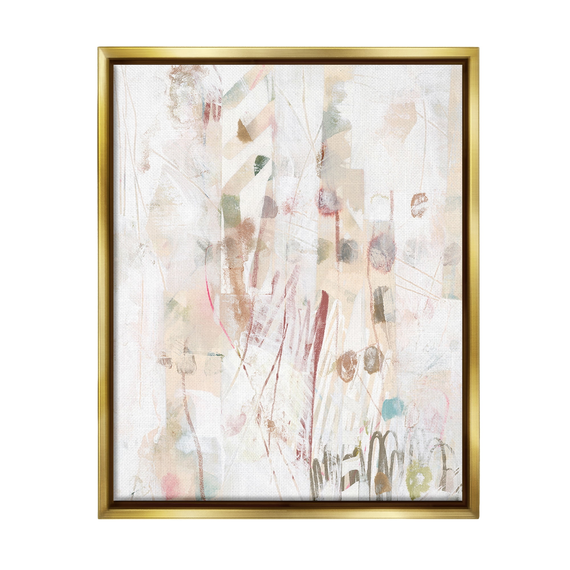 Stupell Industries Soft Neutral Pattern Abstract Painting Gold Floater Framed Canvas Art Print Wall Art, 25 x 31