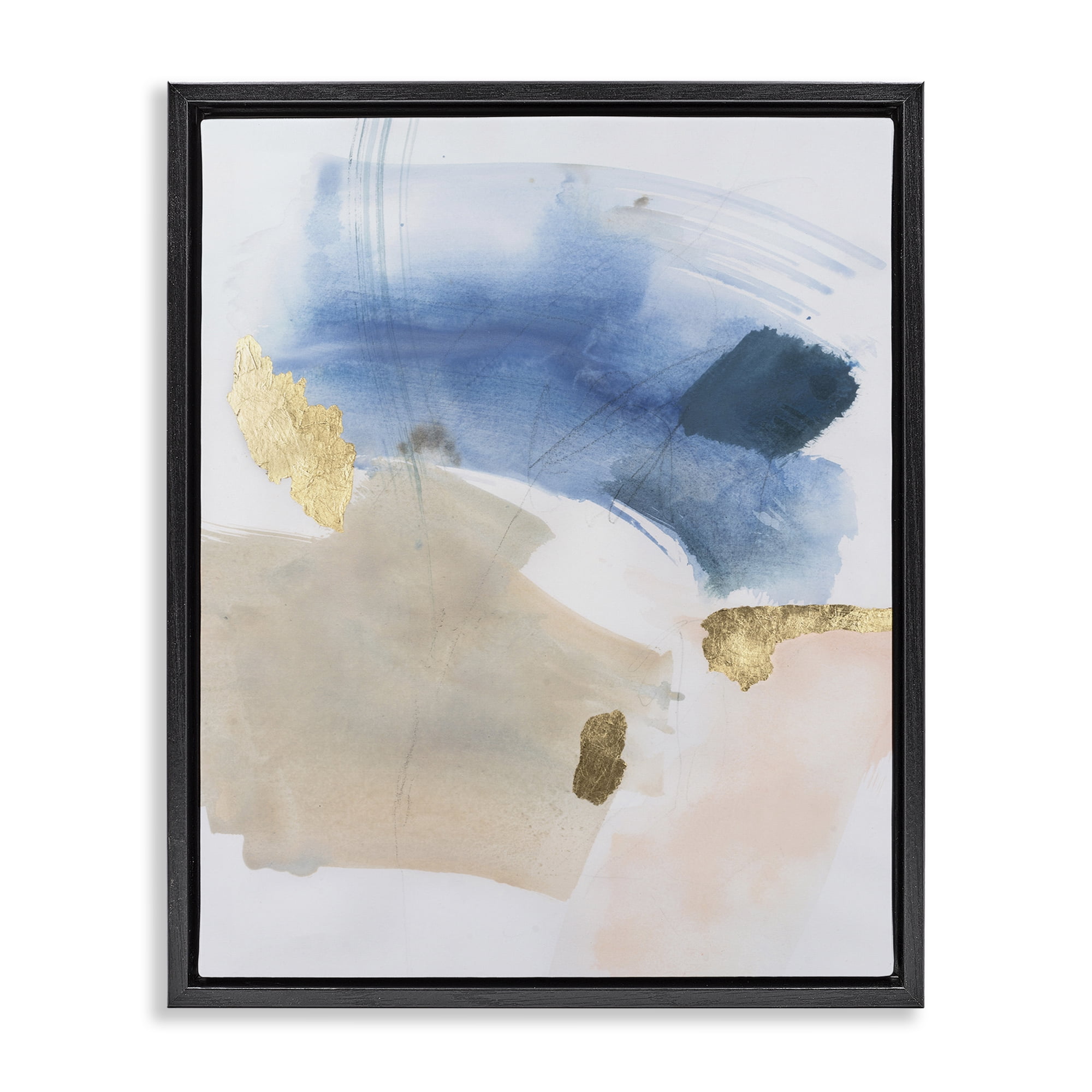 Stupell Industries Soft Ombre with Gold Accents Abstract Painting Black Floater Framed Canvas Art Print Wall Art, 25 x 31