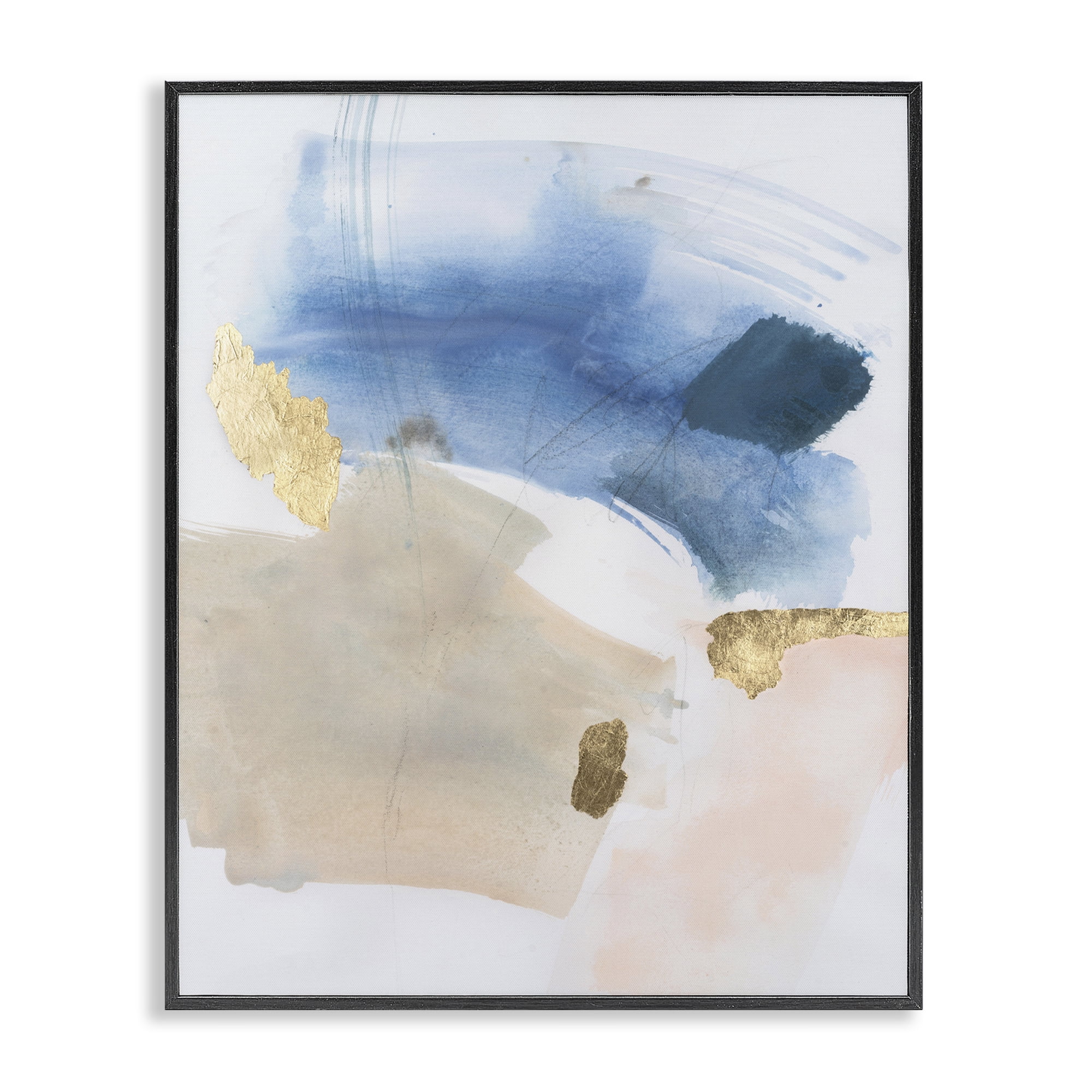 Stupell Industries Soft Ombre with Gold Accents Abstract Painting Black Framed Art Print Wall Art, 16 x 20