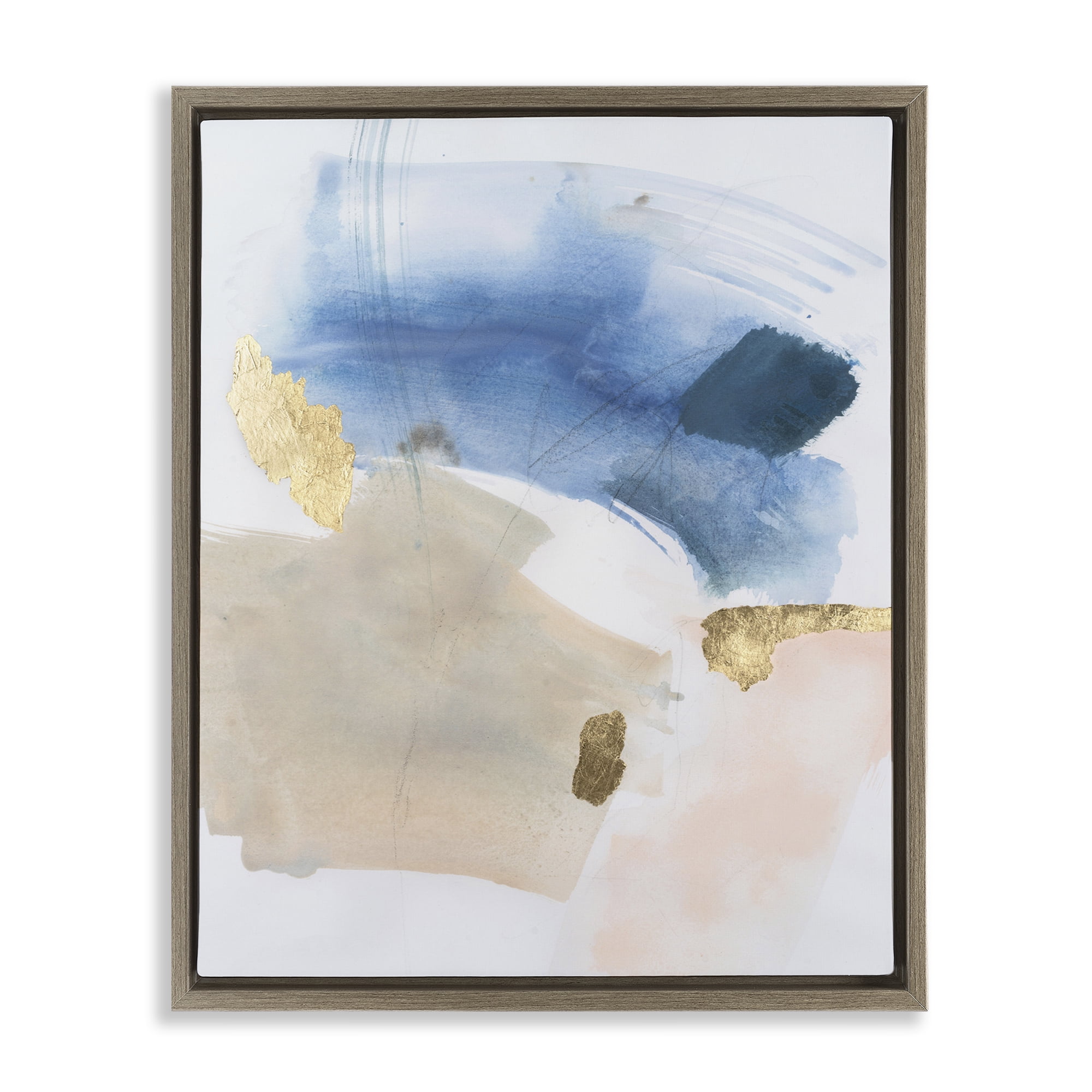 Stupell Industries Soft Ombre with Gold Accents Abstract Painting Brown Floater Framed Canvas Art Print Wall Art, 17 x 21