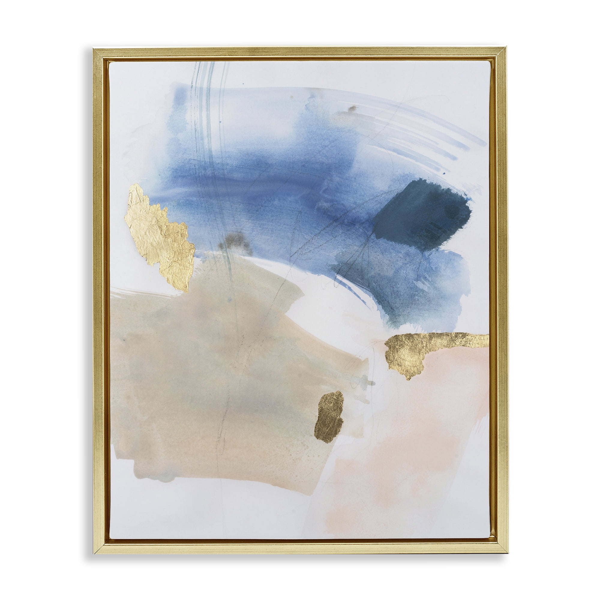 Stupell Industries Soft Ombre with Gold Accents Abstract Painting Gold Floater Framed Canvas Art Print Wall Art, 25 x 31