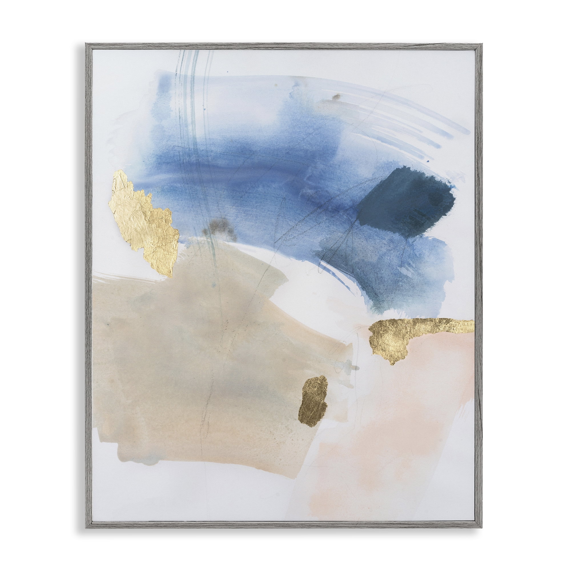 Stupell Industries Soft Ombre with Gold Accents Abstract Painting Gray Framed Art Print Wall Art, 16 x 20