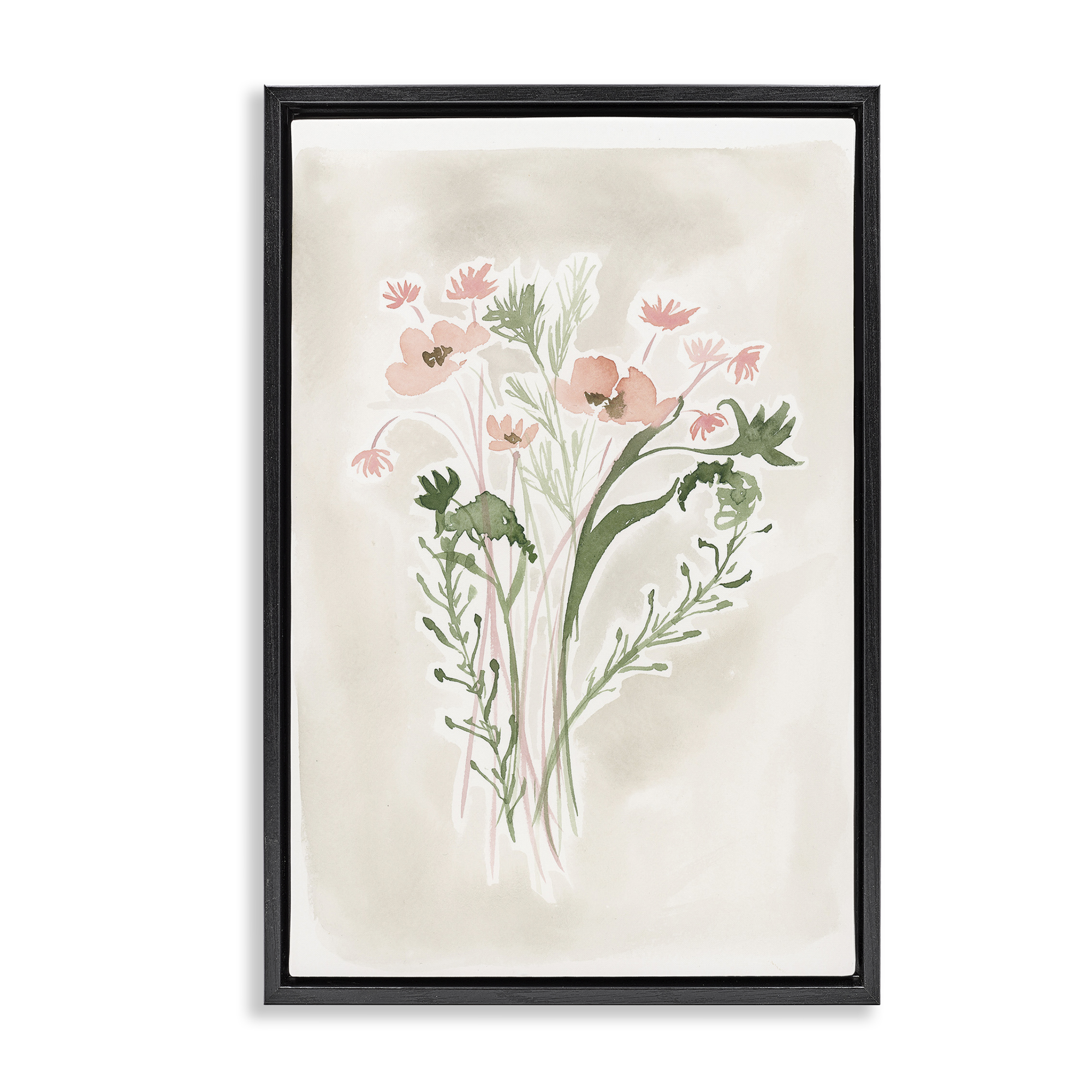 Stupell Industries Soft Organic Florals Botanical & Floral Painting Black Floater Framed Art Print Wall Art, 17 x 25