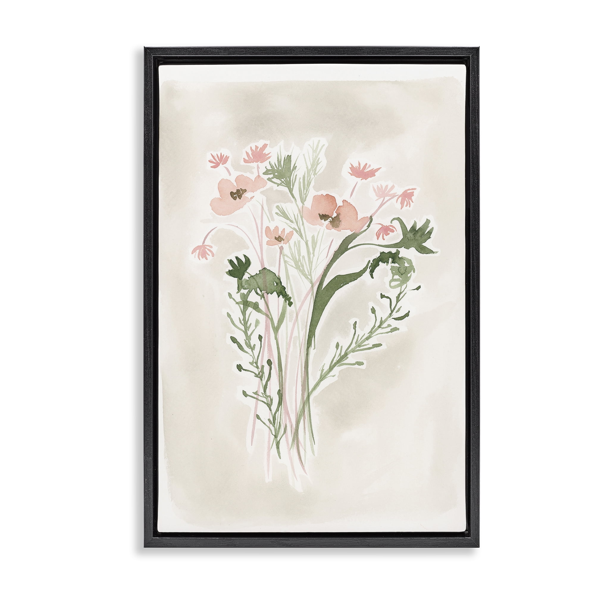 Stupell Industries Soft Organic Florals Botanical & Floral Painting Black Floater Framed Art Print Wall Art, 21 x 31