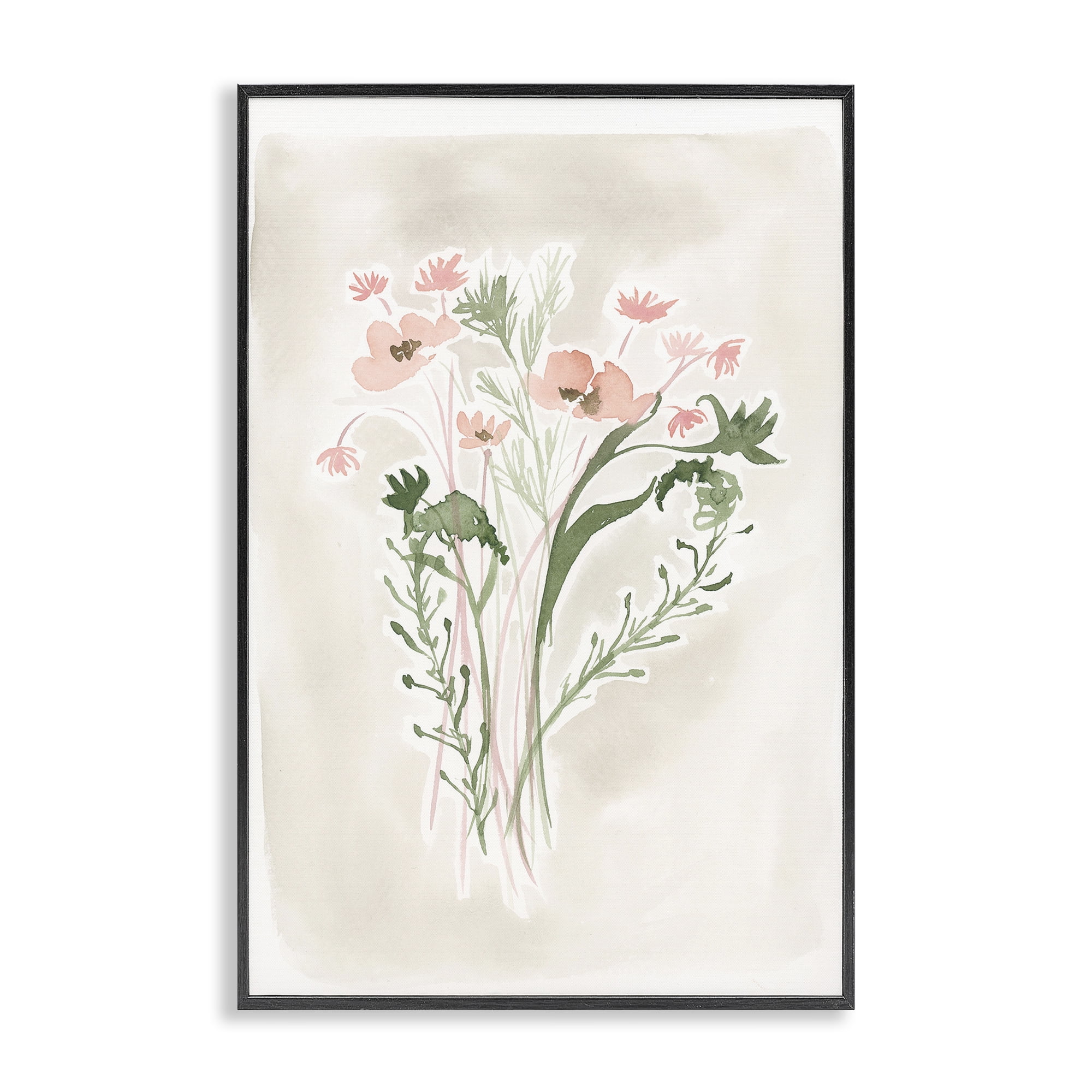 Stupell Industries Soft Organic Florals Botanical & Floral Painting Black Framed Art Print Wall Art, 12 x 18