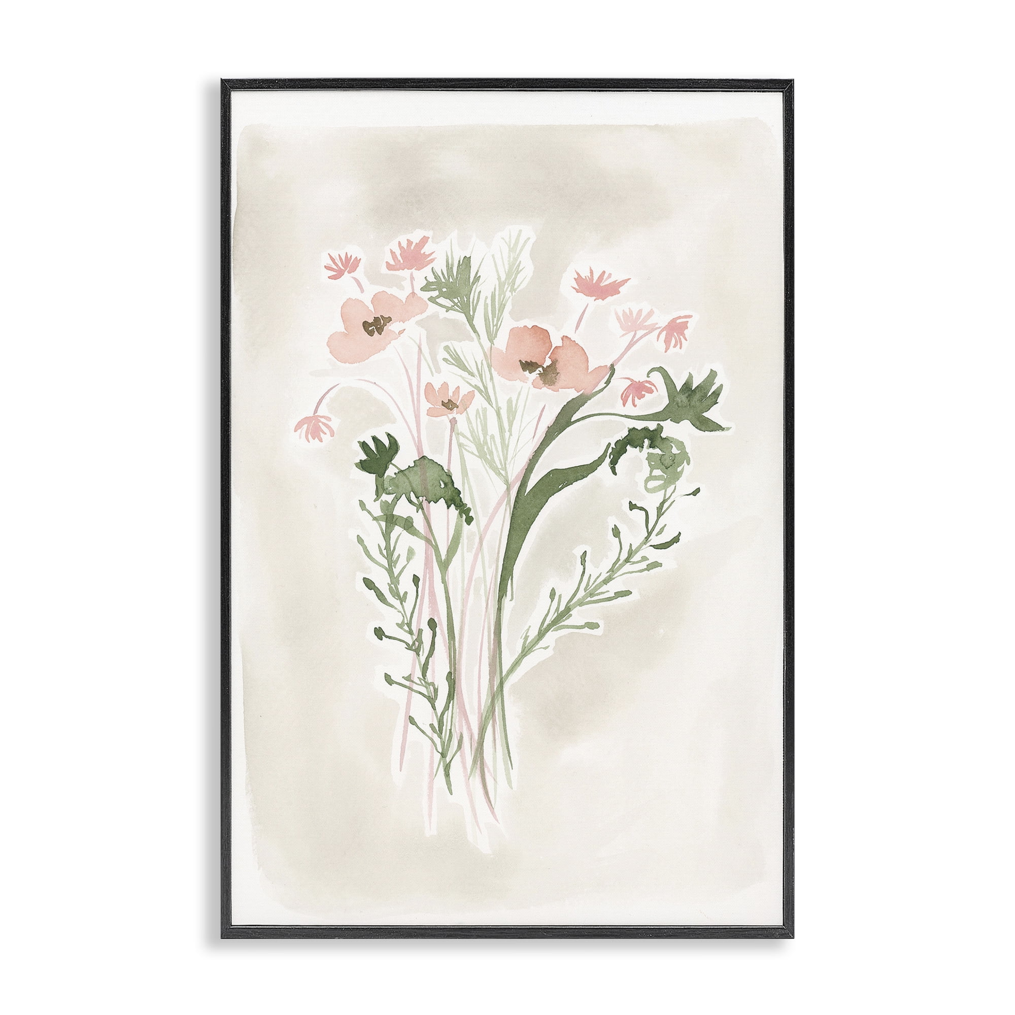 Stupell Industries Soft Organic Florals Botanical & Floral Painting Black Framed Art Print Wall Art, 16 x 24