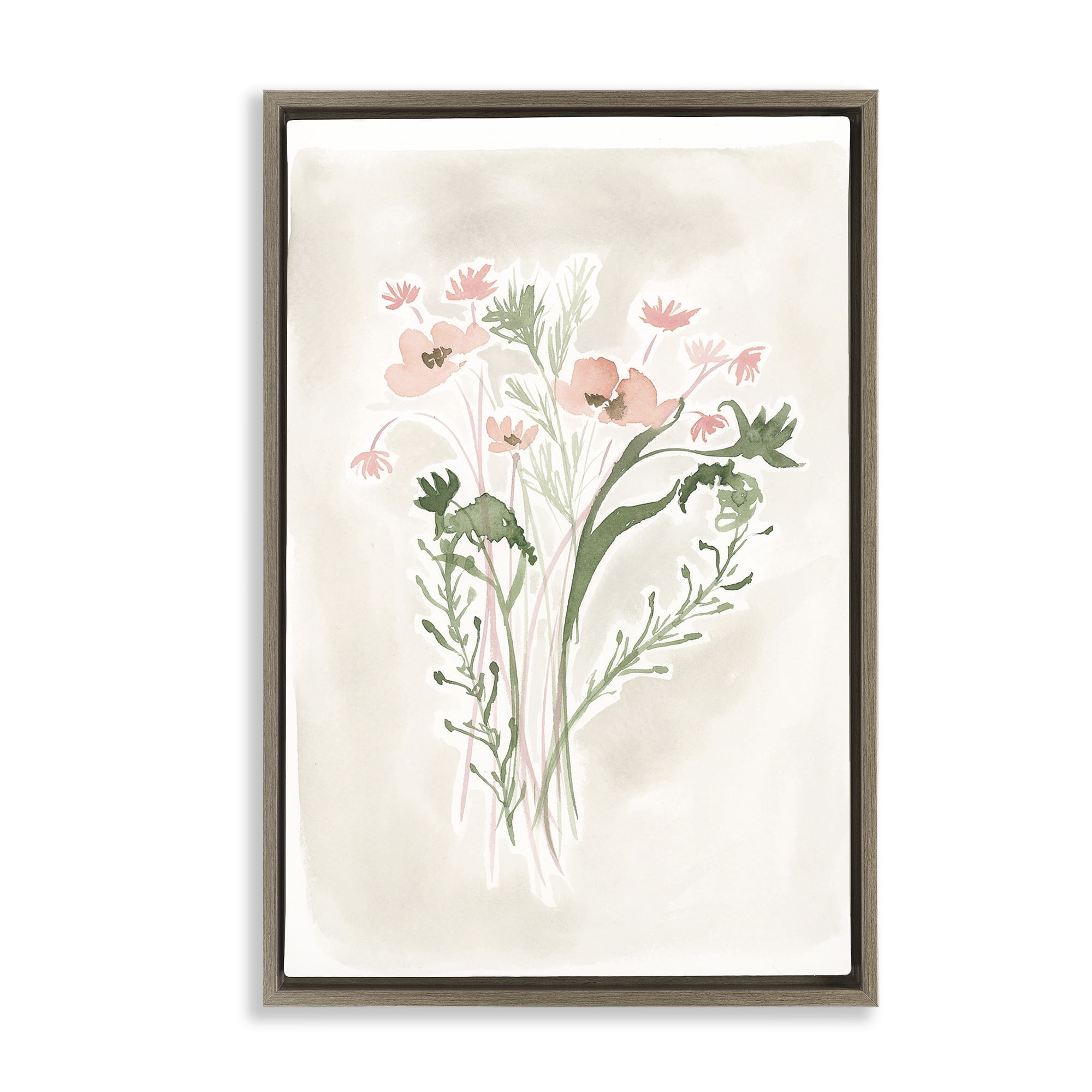 Stupell Industries Soft Organic Florals Botanical & Floral Painting Brown Floater Framed Art Print Wall Art, 21 x 31