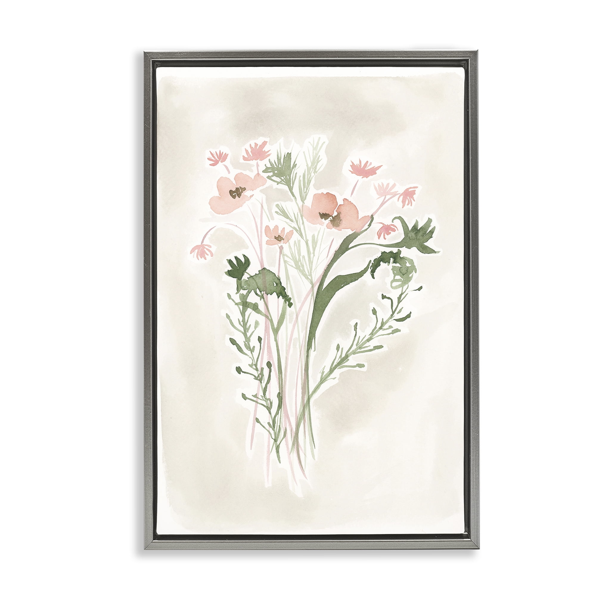 Stupell Industries Soft Organic Florals Botanical & Floral Painting Gray Floater Framed Art Print Wall Art, 17 x 25