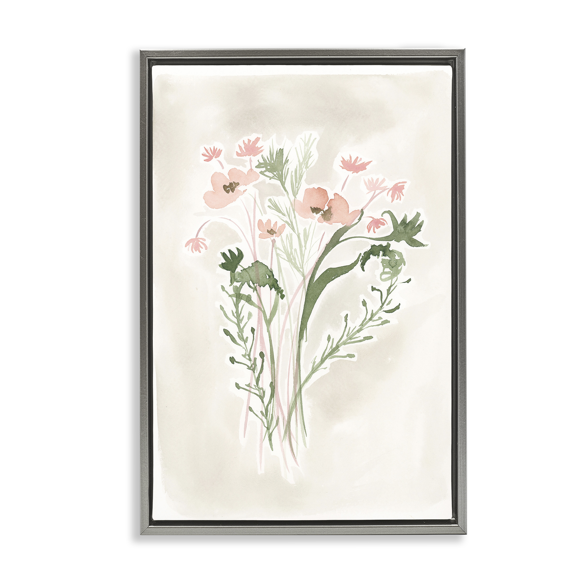 Stupell Industries Soft Organic Florals Botanical & Floral Painting Gray Floater Framed Art Print Wall Art, 21 x 31