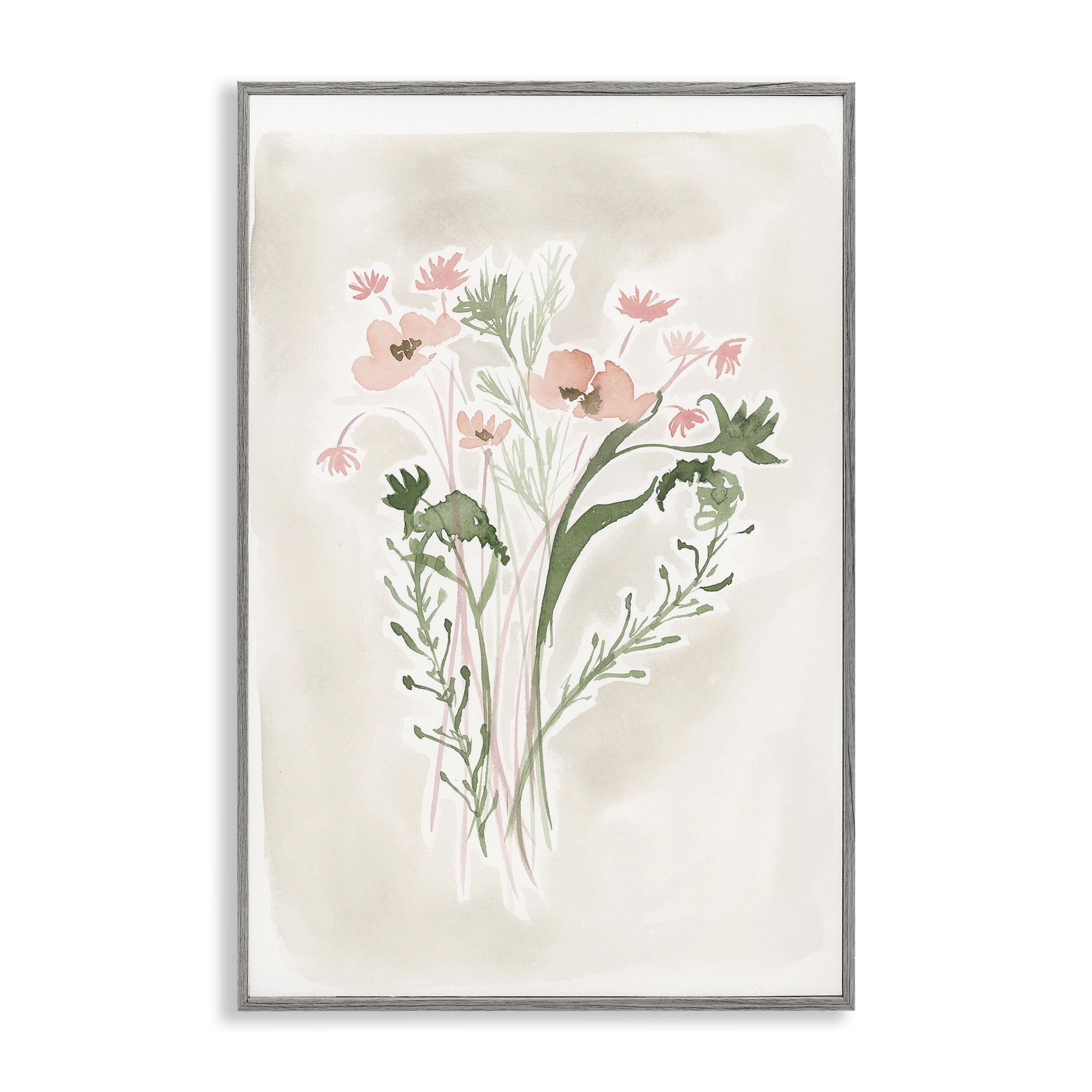 Stupell Industries Soft Organic Florals Botanical & Floral Painting Gray Framed Art Print Wall Art, 20 x 30