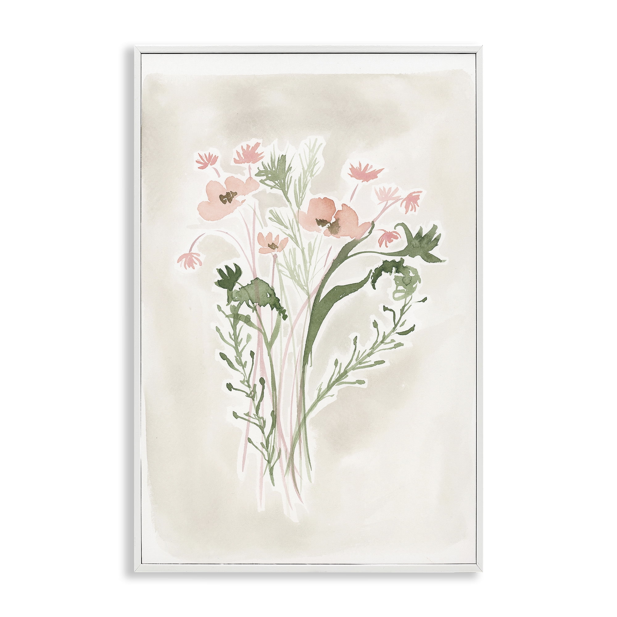 Stupell Industries Soft Organic Florals Botanical & Floral Painting White Framed Art Print Wall Art, 16 x 24