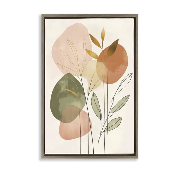 Stupell Industries Soft Organic Shape Botanicals Plants & Flowers Painting Brown Floater Framed Canvas Art Print Wall Art, 21 x 31