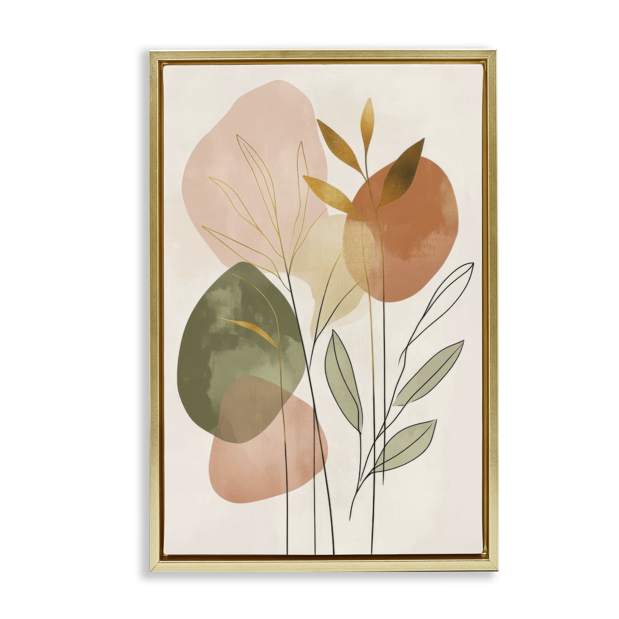 Stupell Industries Soft Organic Shape Botanicals Plants & Flowers Painting Gold Floater Framed Canvas Art Print Wall Art, 21 x 31