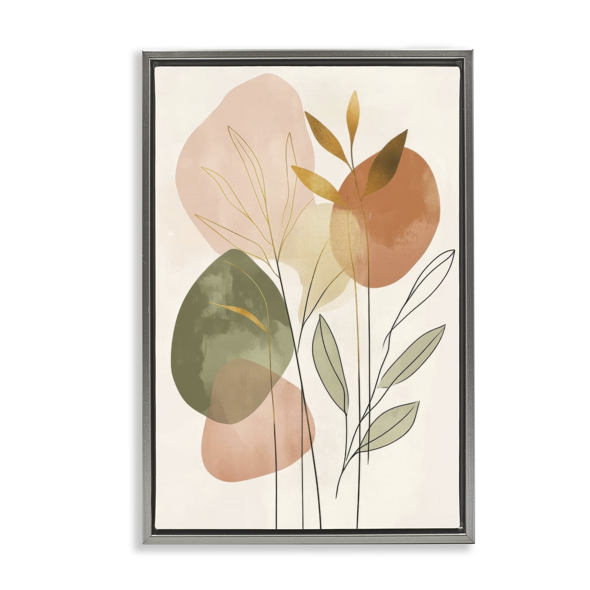 Stupell Industries Soft Organic Shape Botanicals Plants & Flowers Painting Gray Floater Framed Canvas Art Print Wall Art, 17 x 25