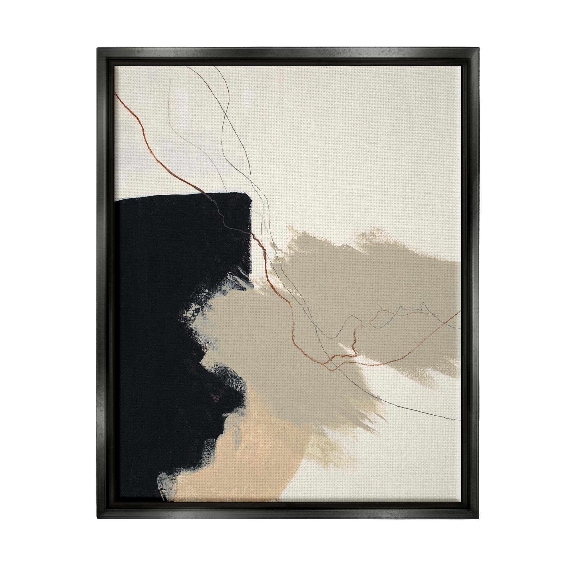 Stupell Industries Soft Paint Strokes with Line Abstract Painting Black Floater Framed Canvas Art Print Wall Art, 17 x 21
