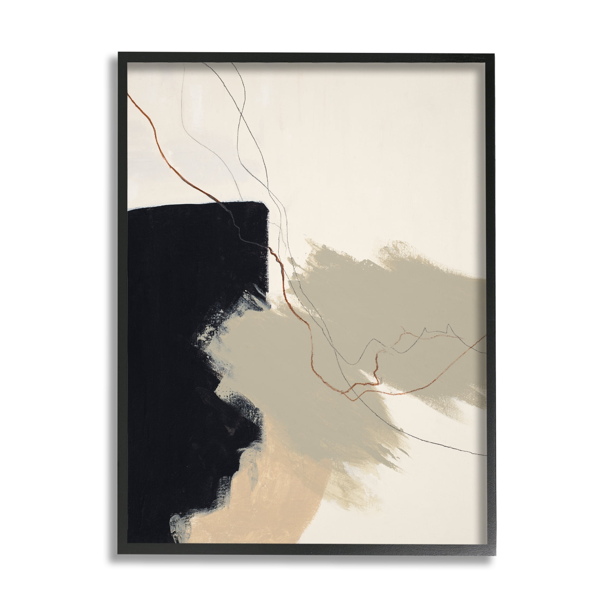 Stupell Industries Soft Paint Strokes with Line Abstract Painting Black Framed Art Print Wall Art, 16 x 20